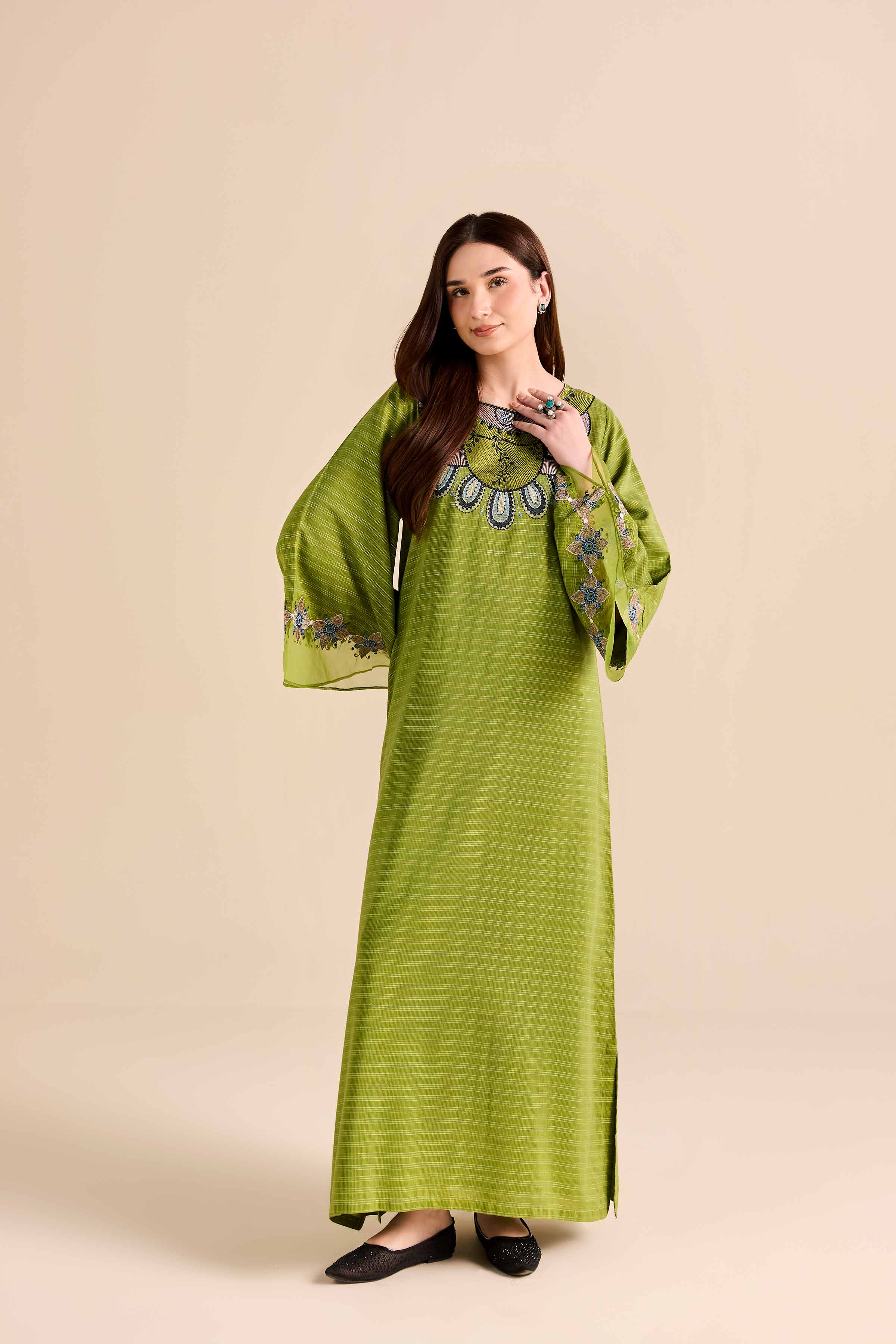NishatUAE - Green Embroidered Fancy Stripe Ready to wear Shirt