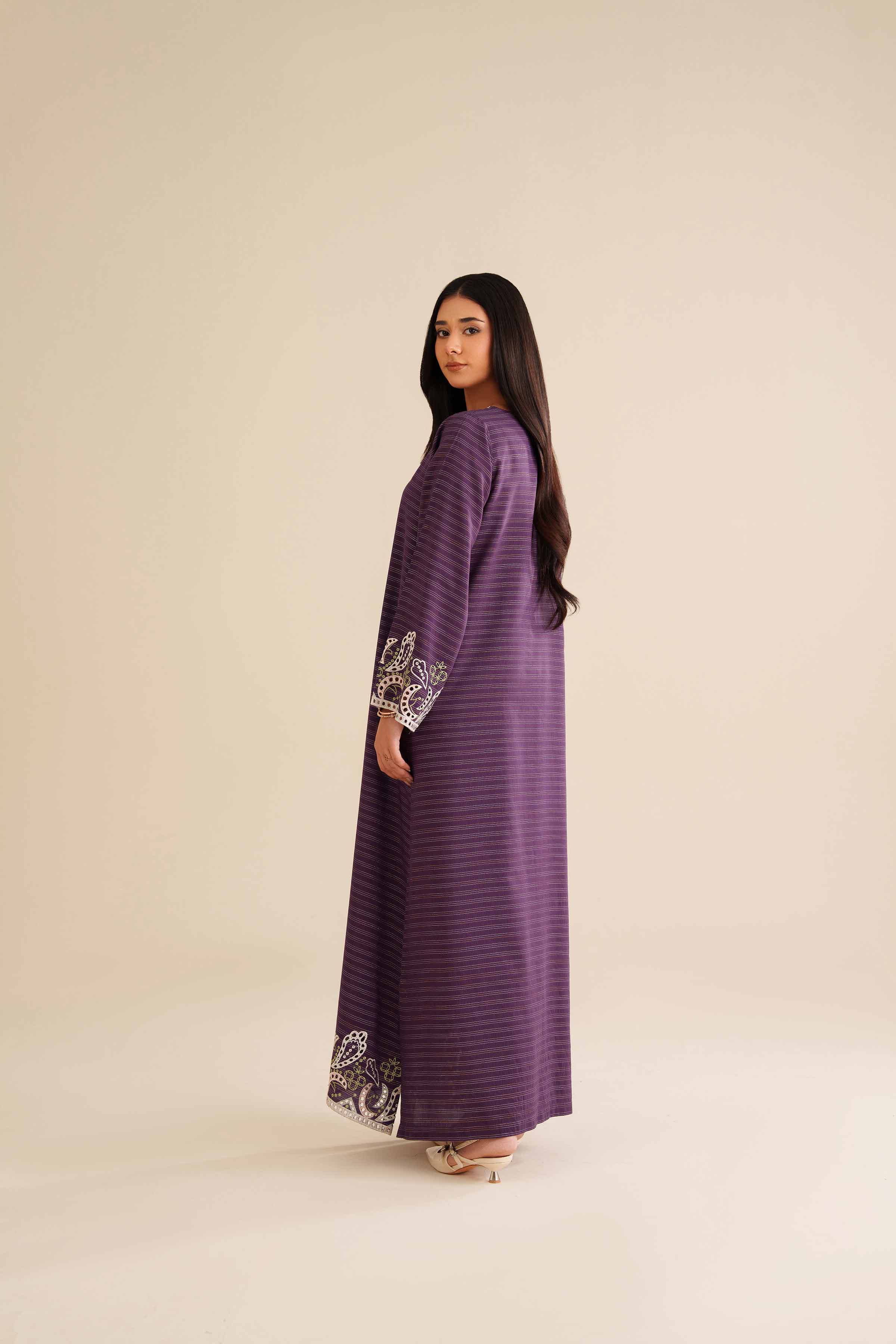 NISHATUAE - Purple Embroidered Fancy Stripe Ready to wear Shirt