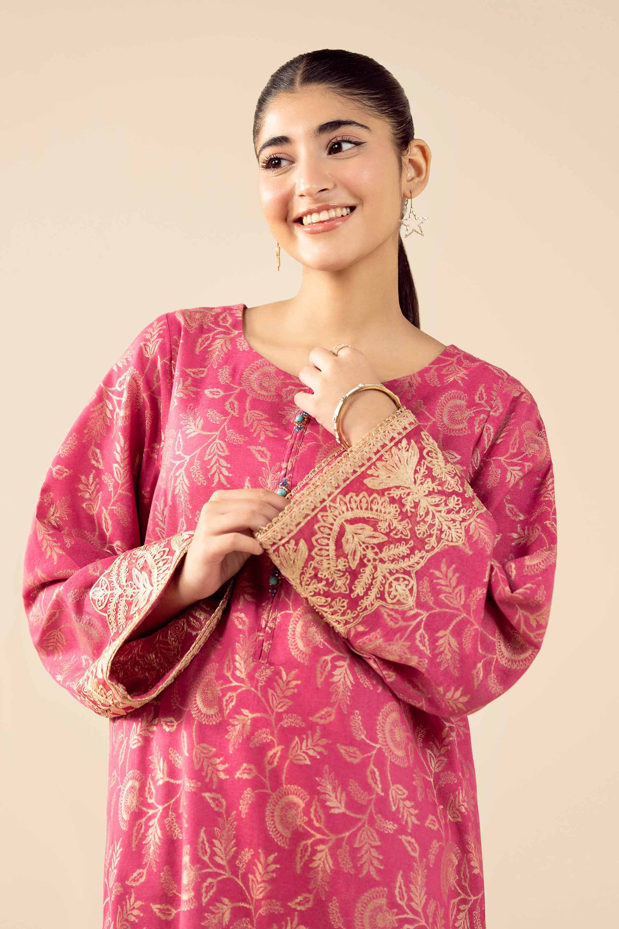 NishatUAE - Pink Embroidered Jacquard Ready to wear Shirt