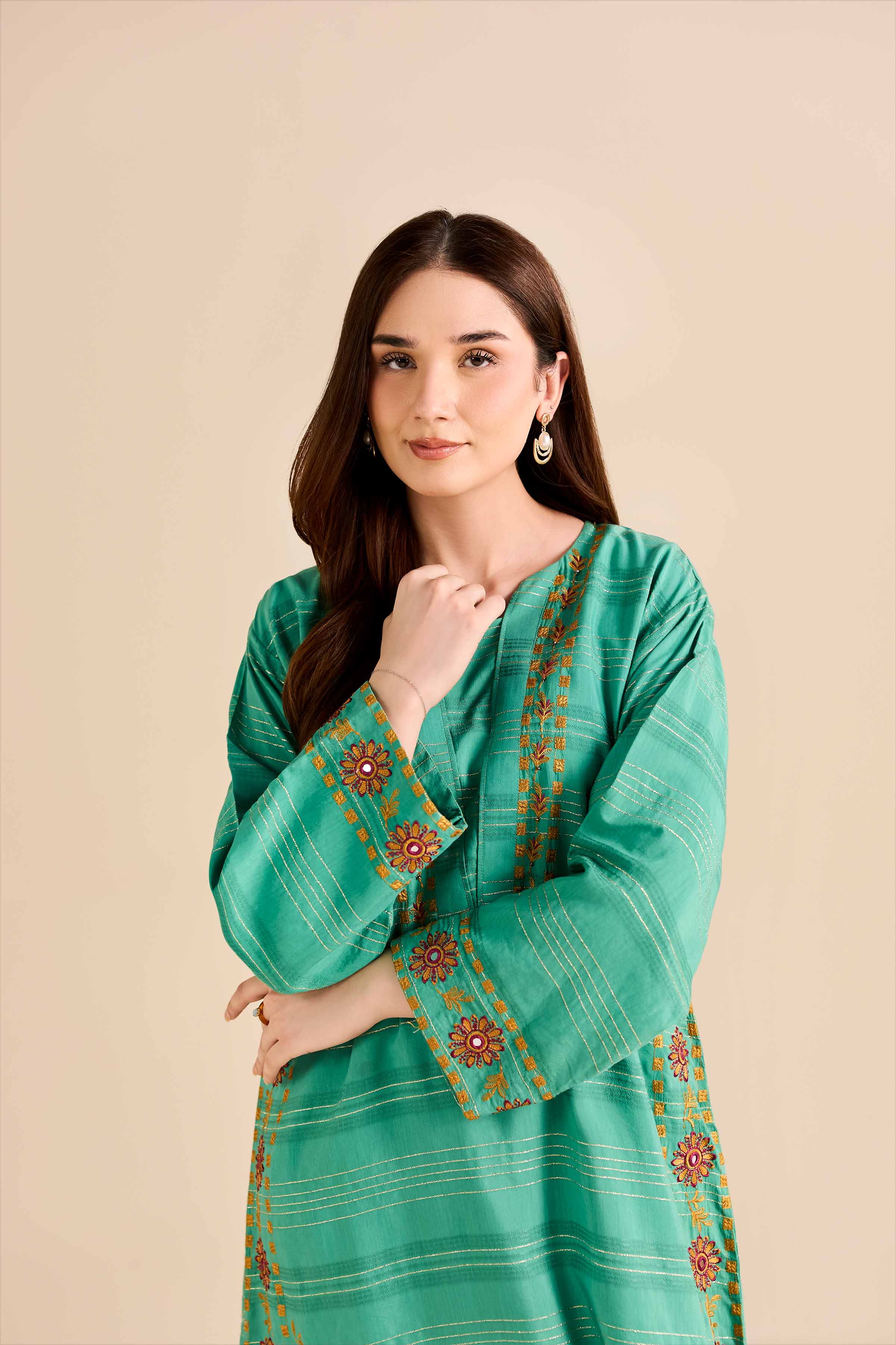NishatUAE - Green Embroidered Fancy Gold Ready to wear Shirt