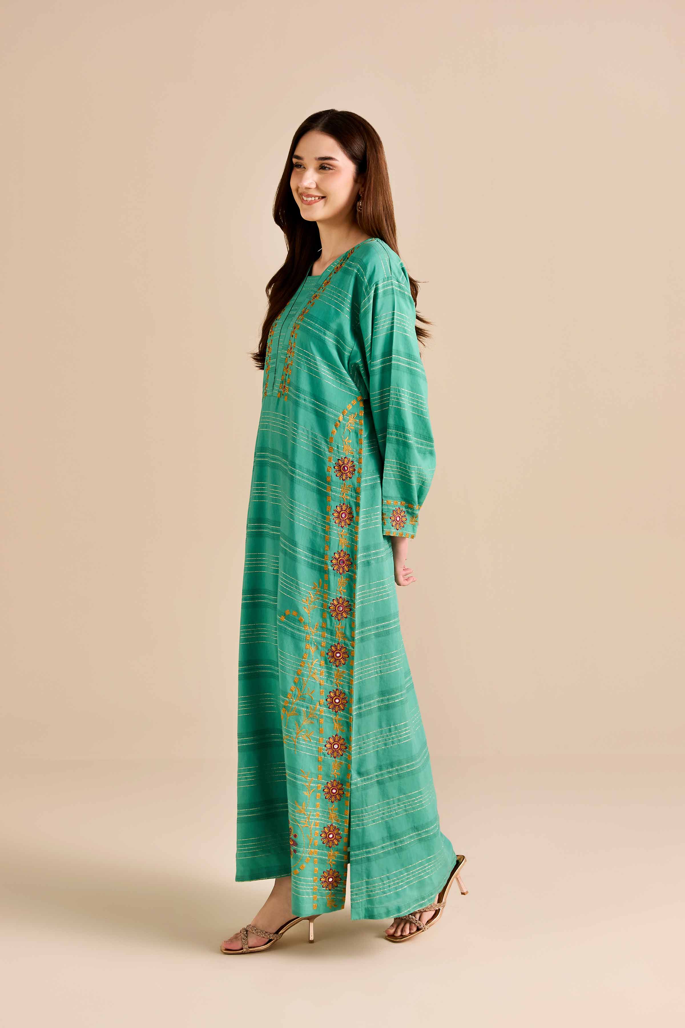 NishatUAE - Green Embroidered Fancy Gold Ready to wear Shirt