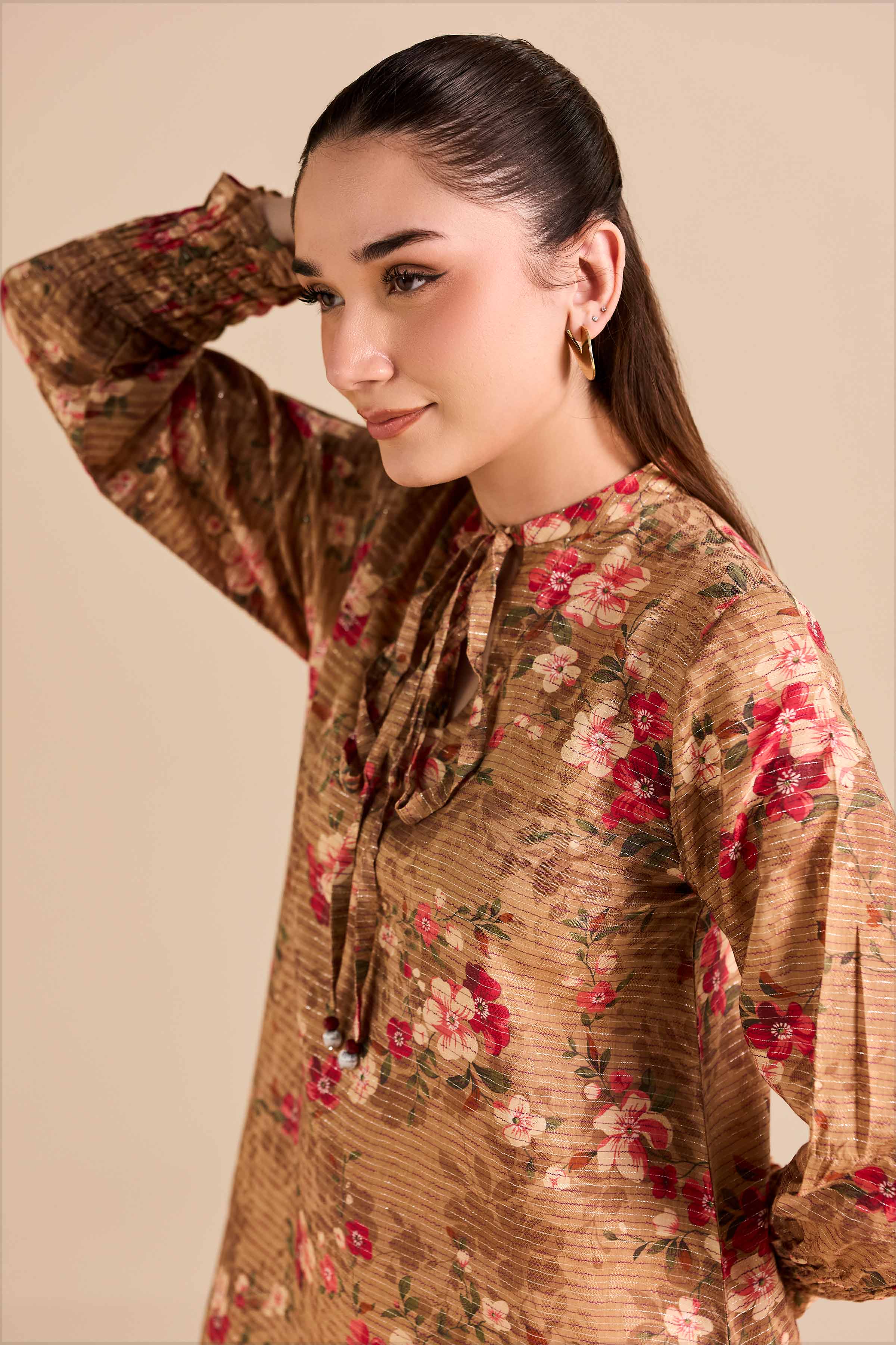 NishatUAE - Brown Printed Fancy Weft Ready to wear Shirt