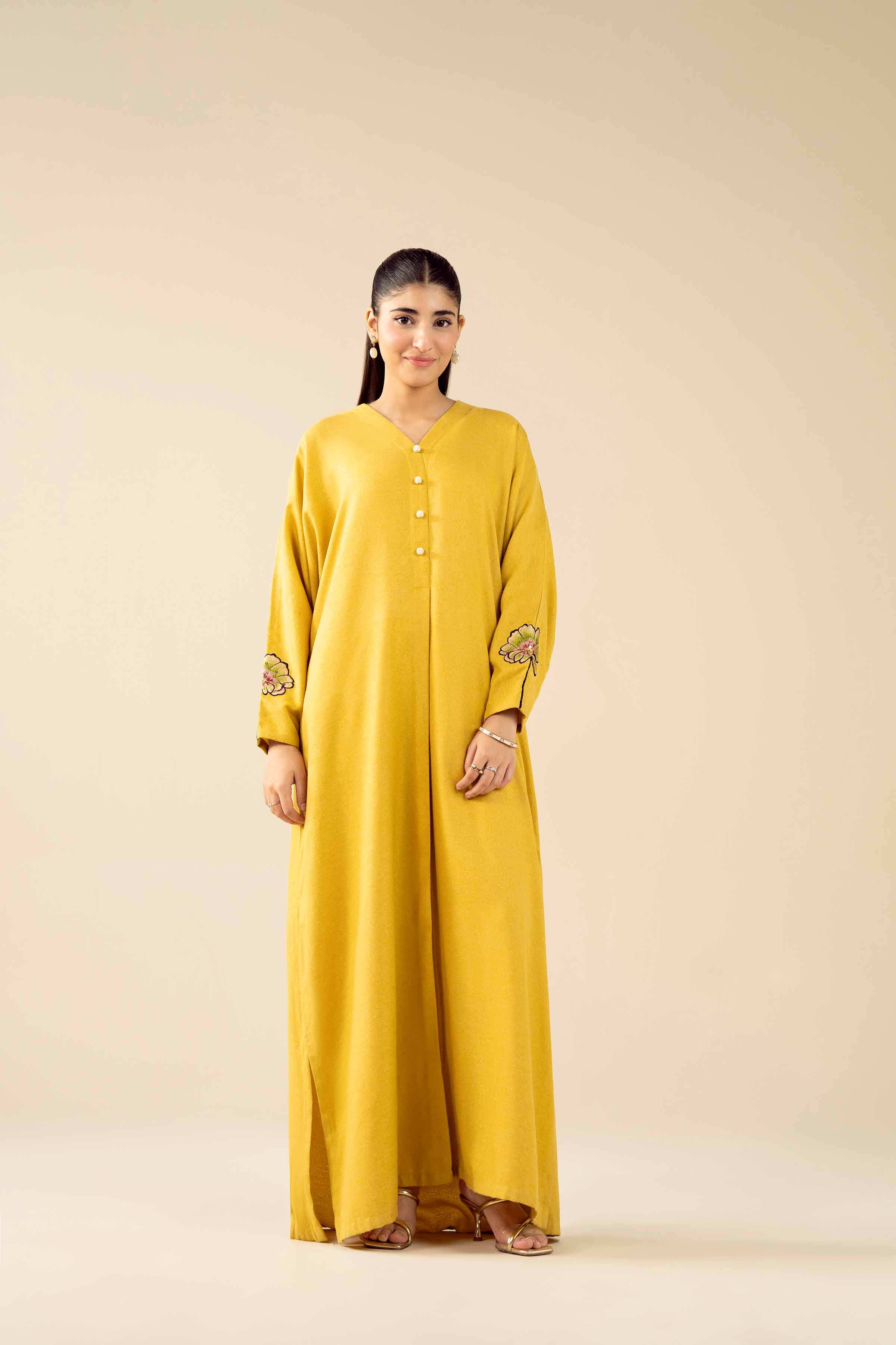 NishatUAE - Yellow Embroidered khaddi Ready to wear Dress