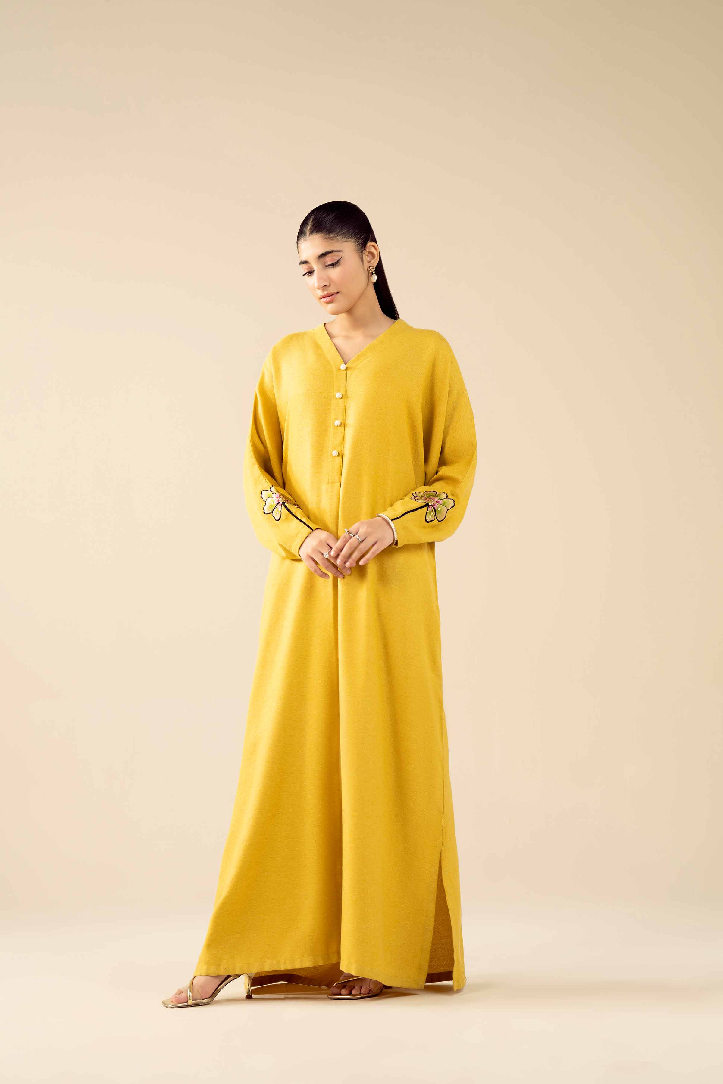 NishatUAE - Yellow Embroidered khaddi Ready to wear Dress