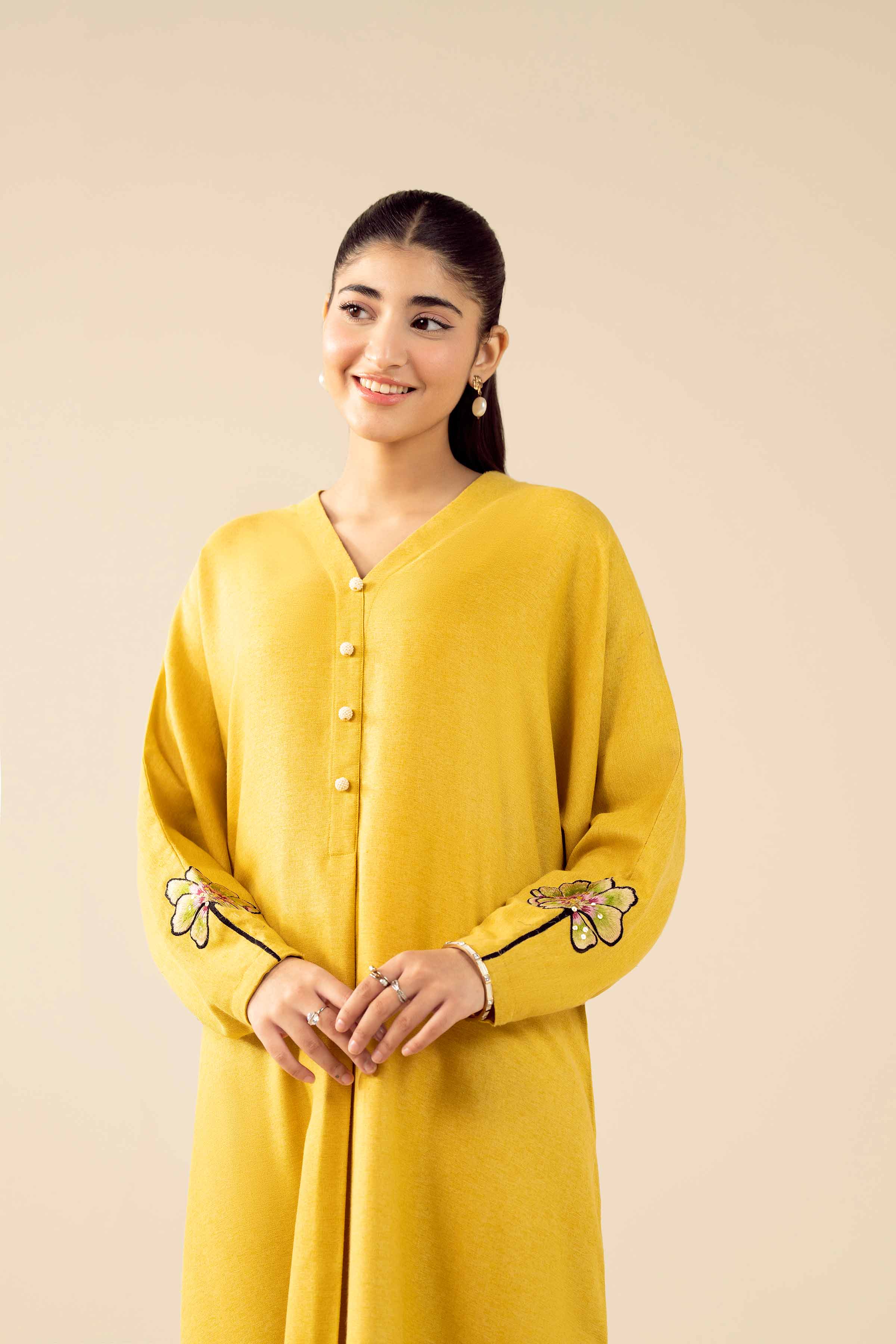 NishatUAE - Yellow Embroidered khaddi Ready to wear Dress