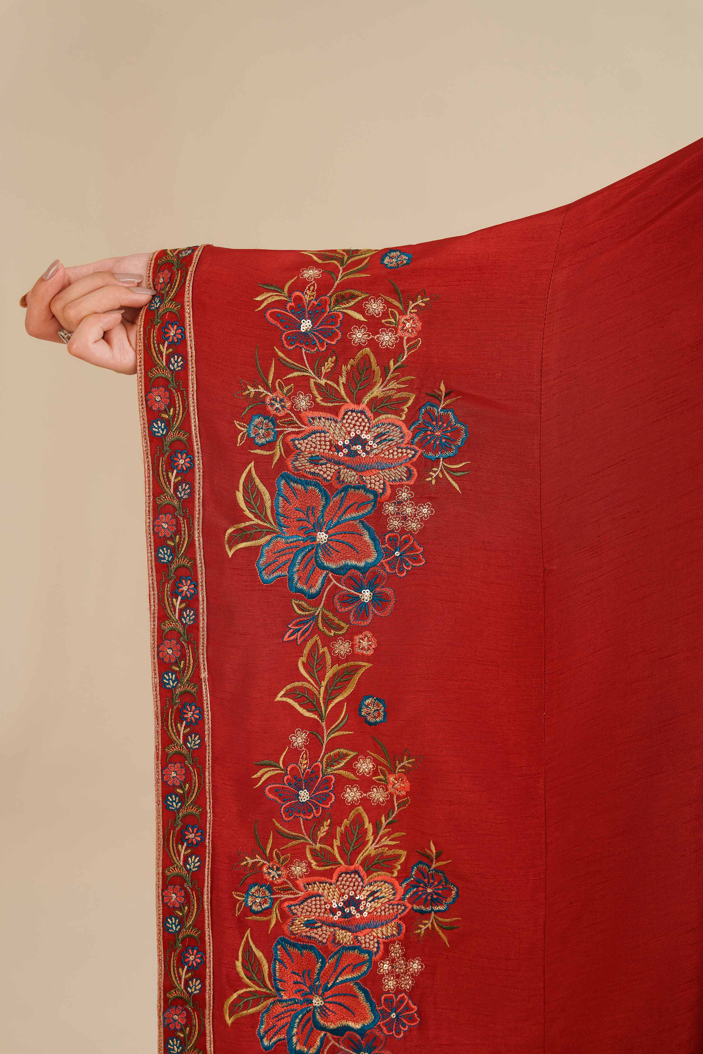 NishatUAE - Red Embroidered Silk Ready To Wear Kaftan