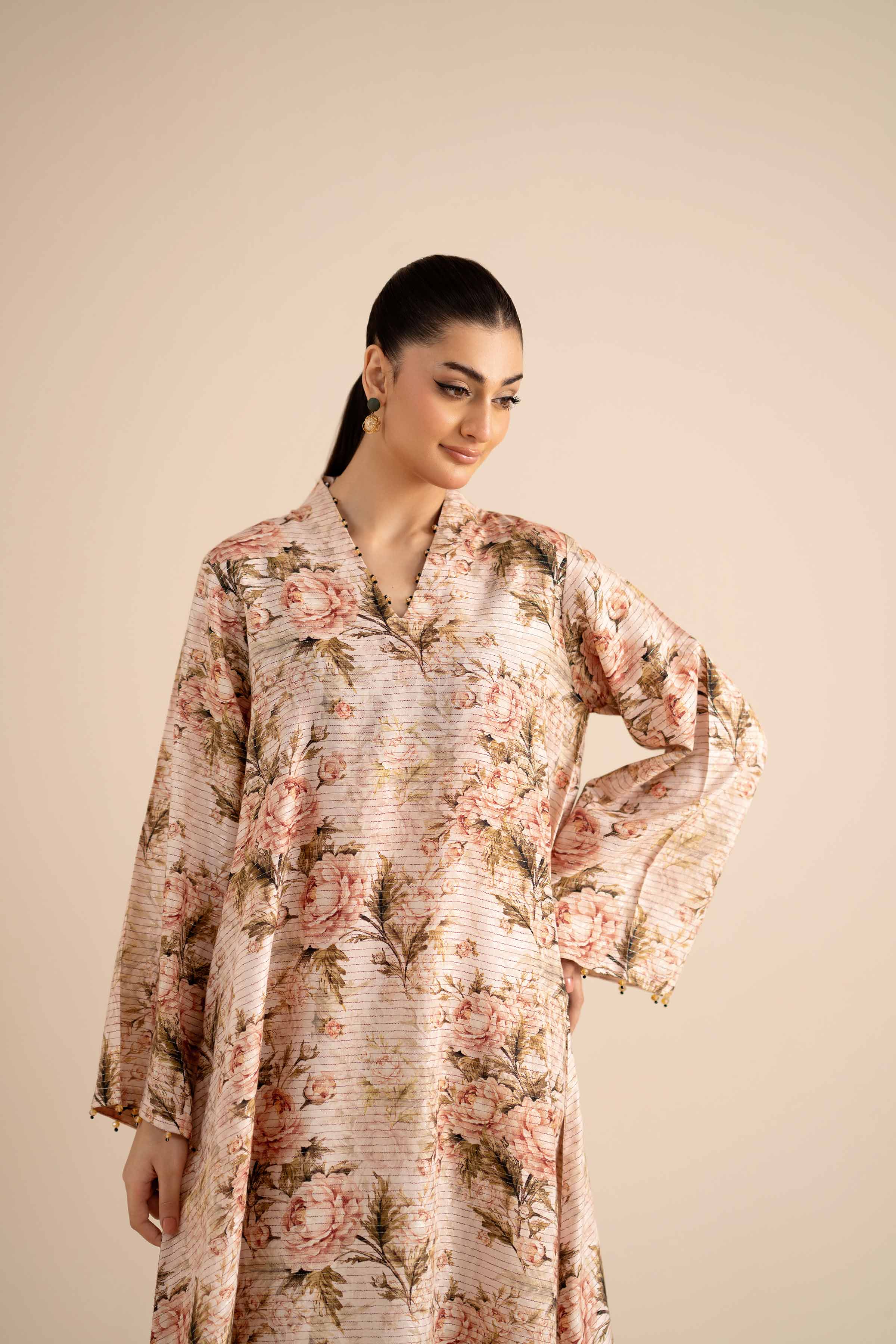 NishatUAE - Beige Printed Fancy Weft Ready to wear Shirt