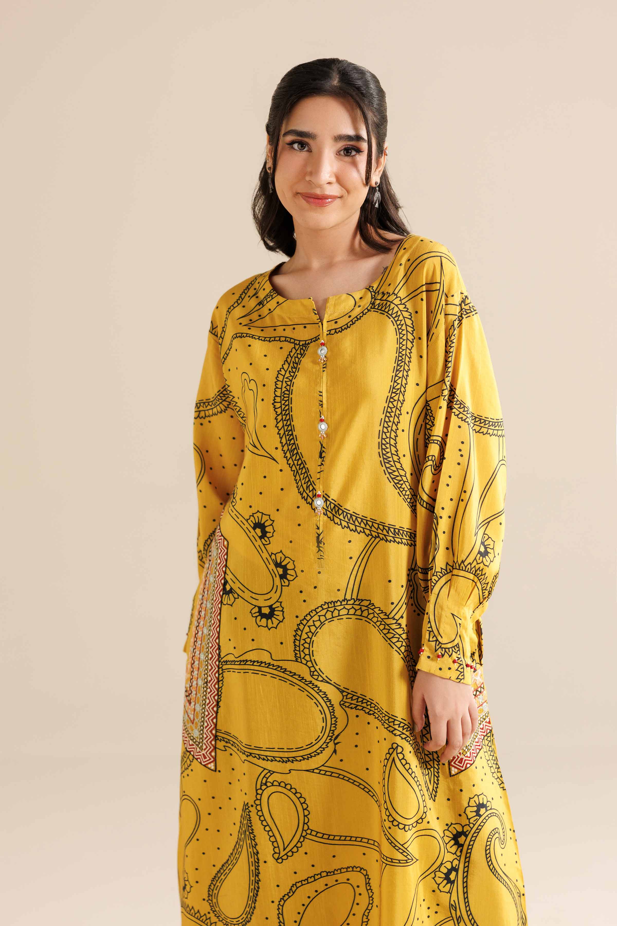NishatUAE - Mustard Embroidered Silk Ready to wear Shirt