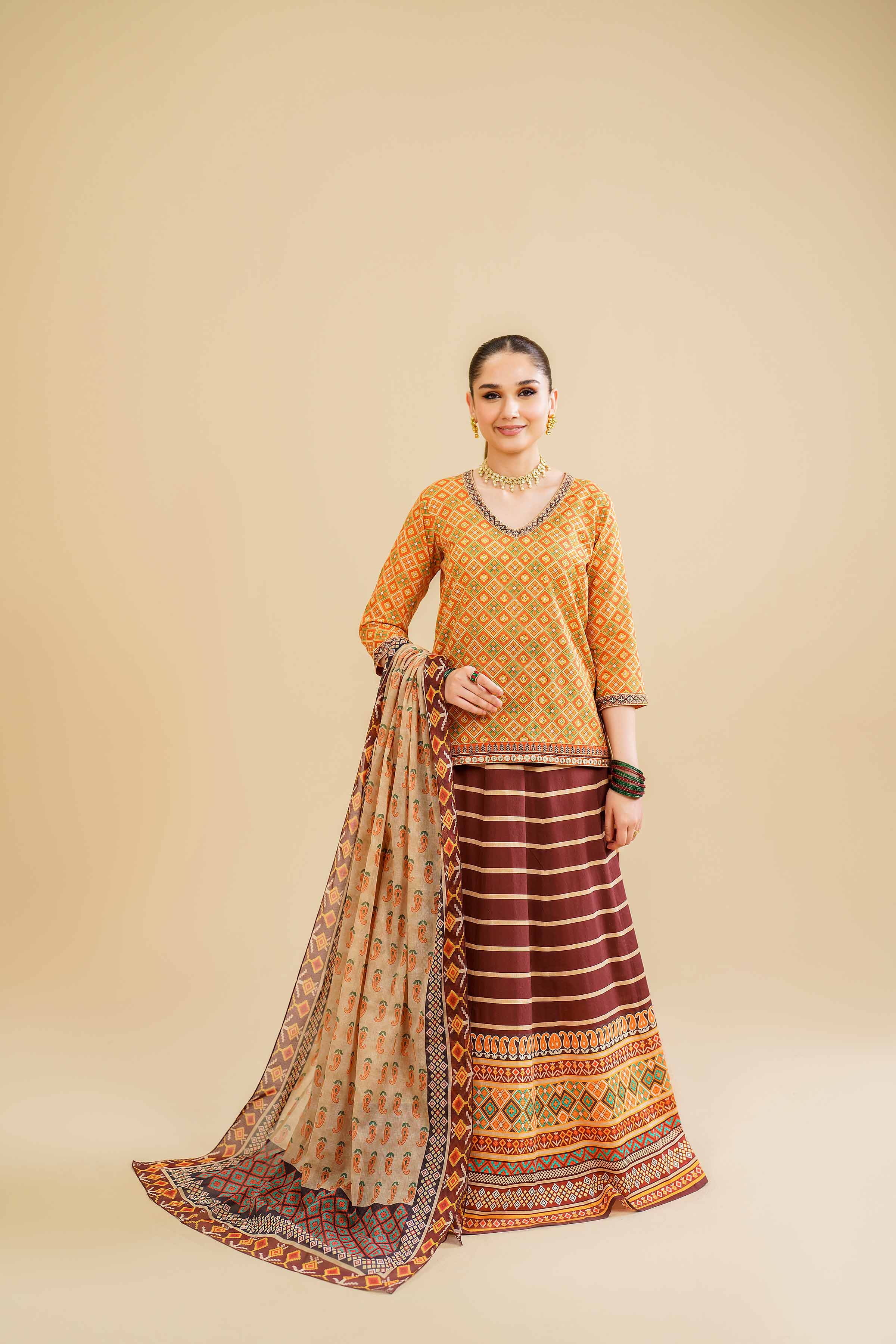 3 Piece - Printed Embroidered Suit - KFE24-109