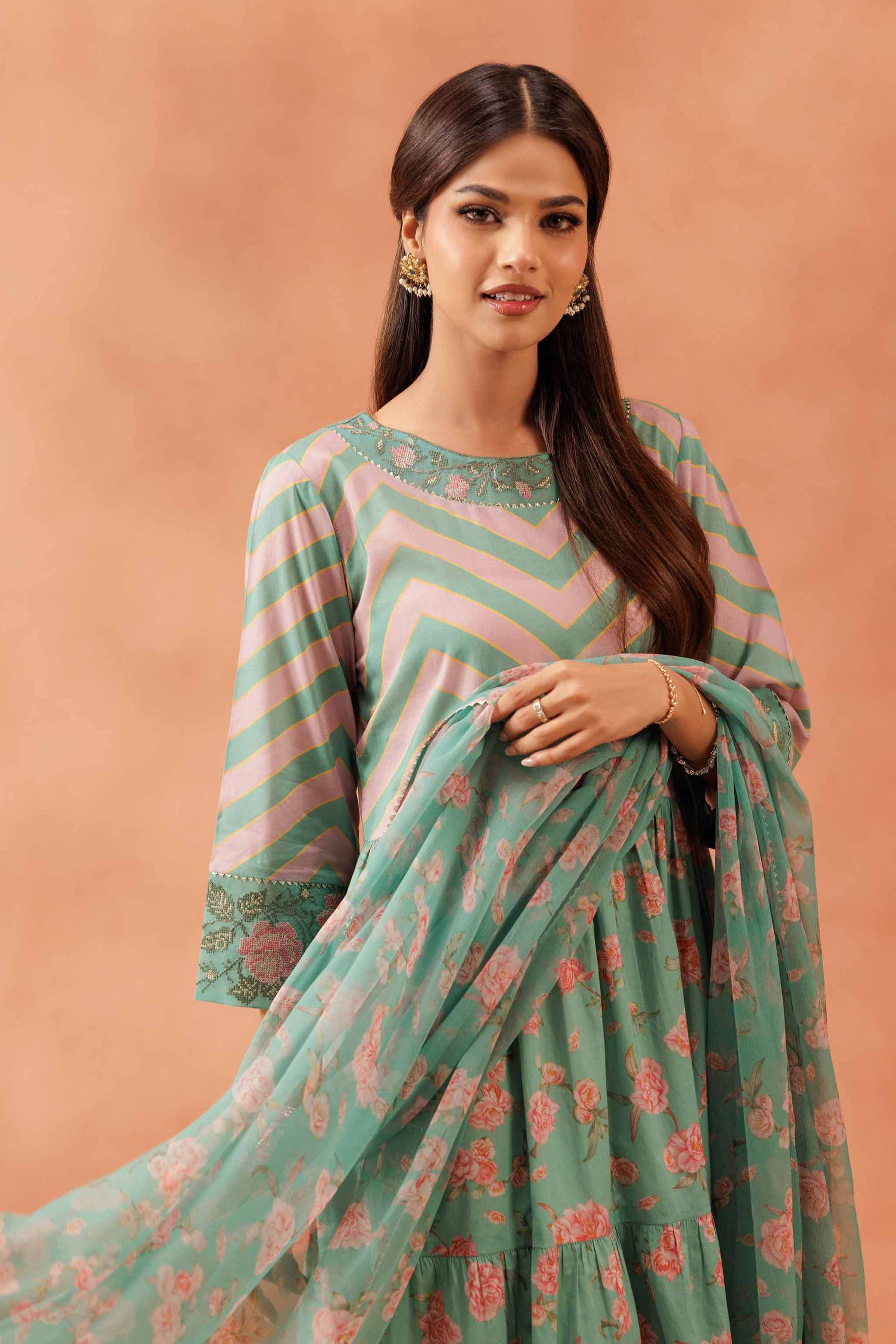 2 Piece - Printed Embroidered Suit - KFE25-147