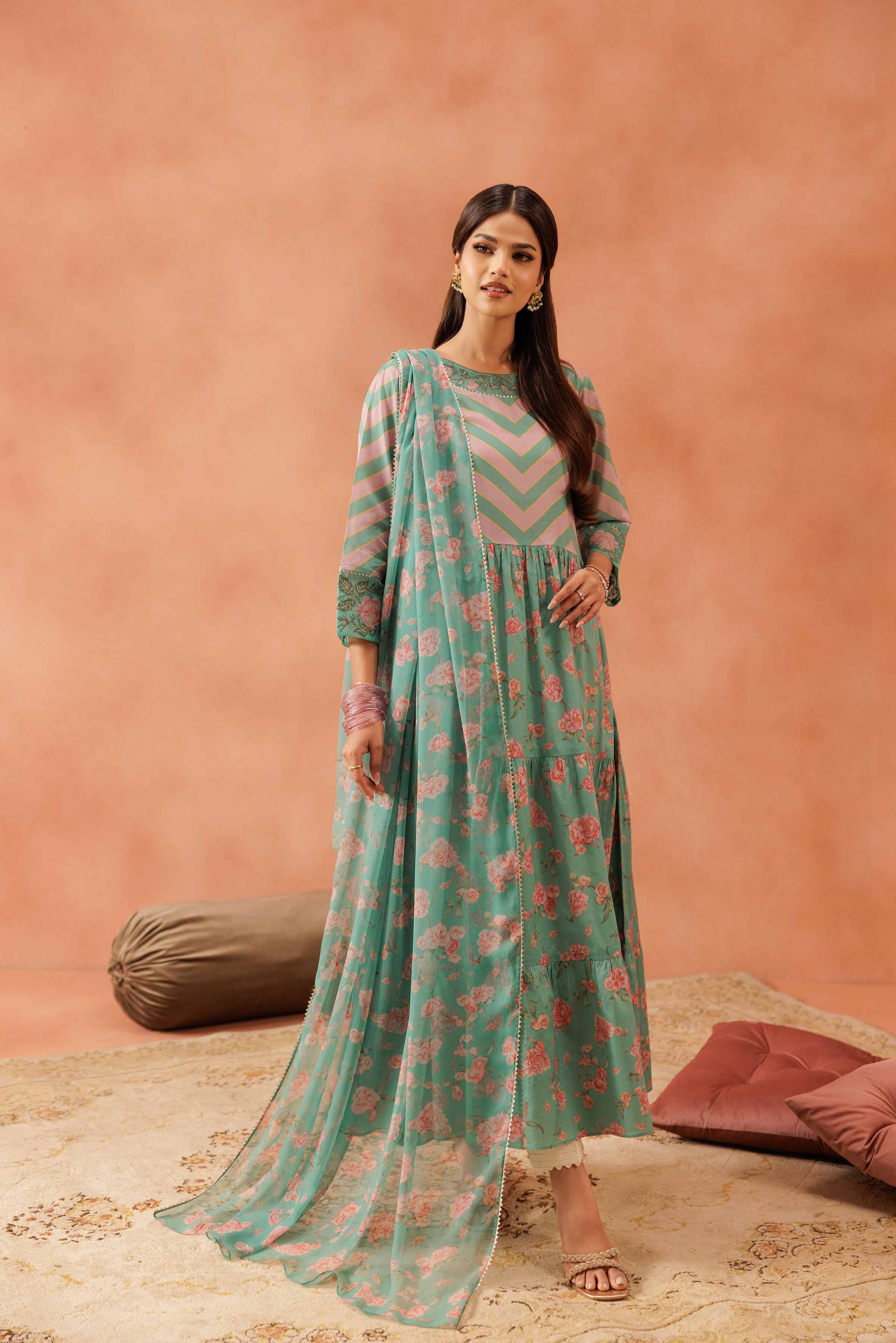 2 Piece - Printed Embroidered Suit - KFE25-147