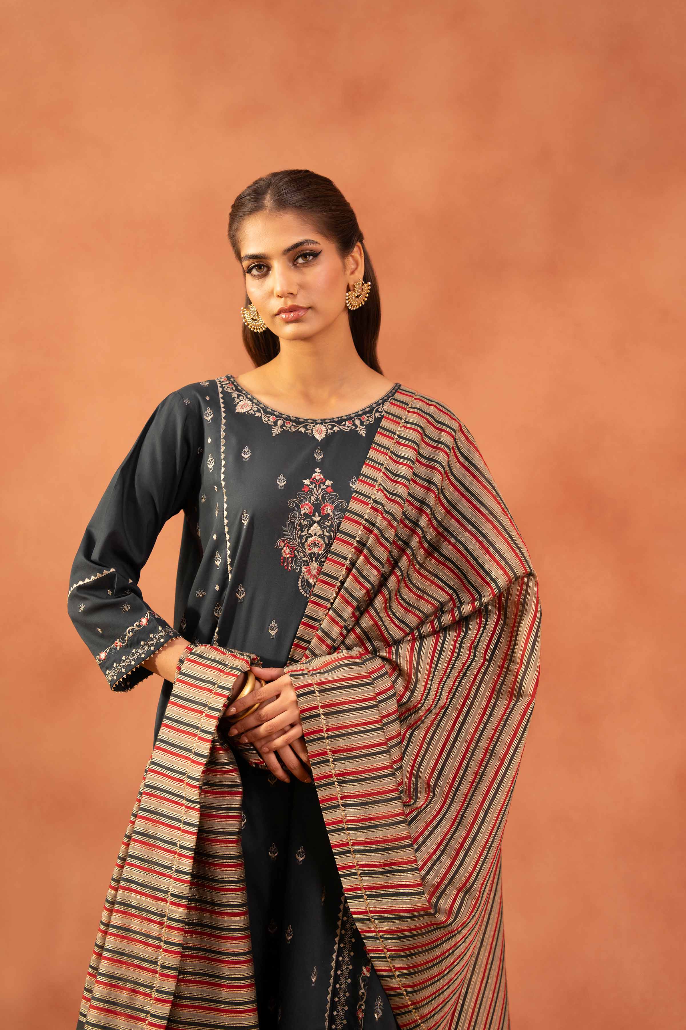 NishatUAE - Black Embroidered 3-piece Ready To Wear Suit