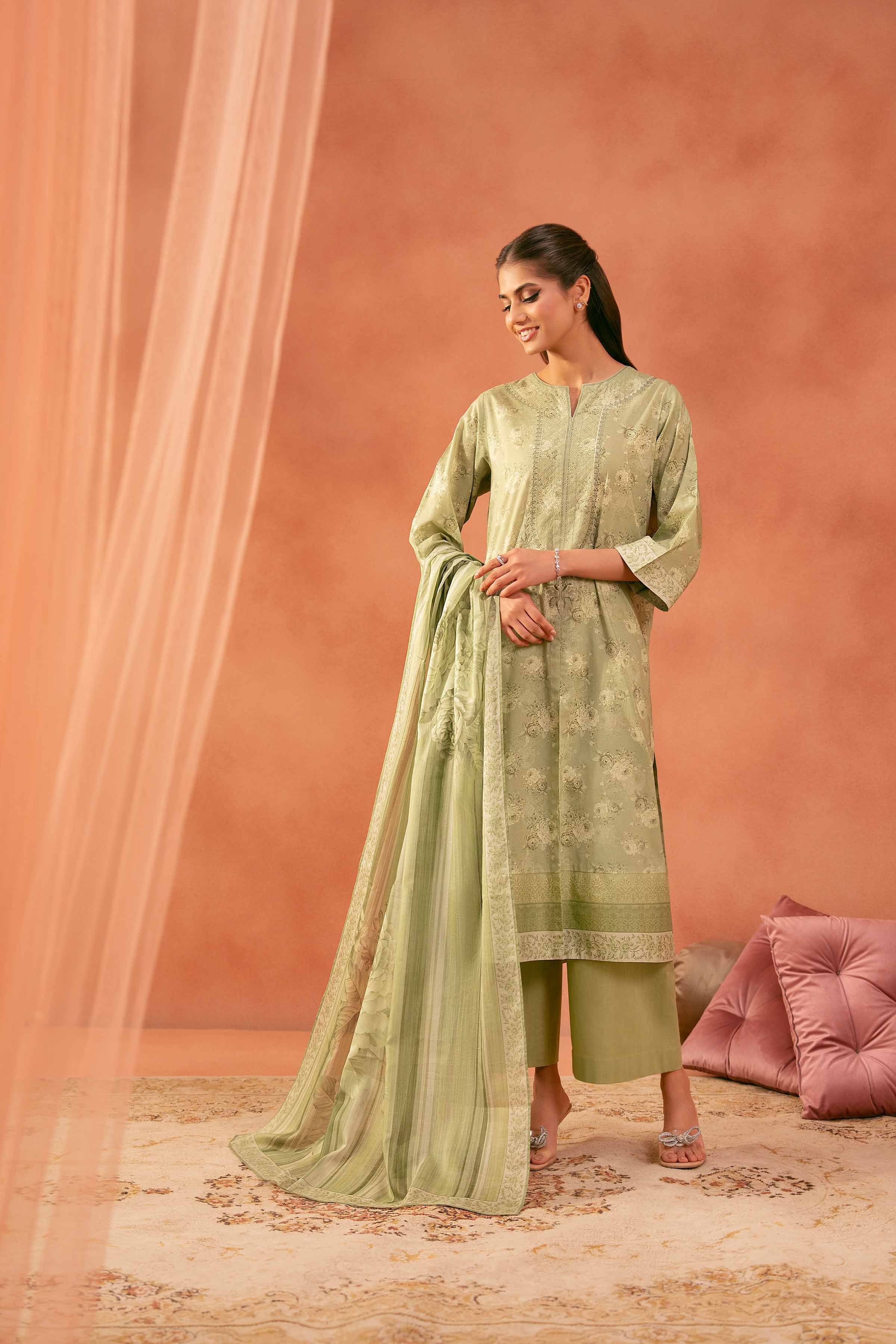 3 Piece - Printed Embroidered Suit - KFE25-149