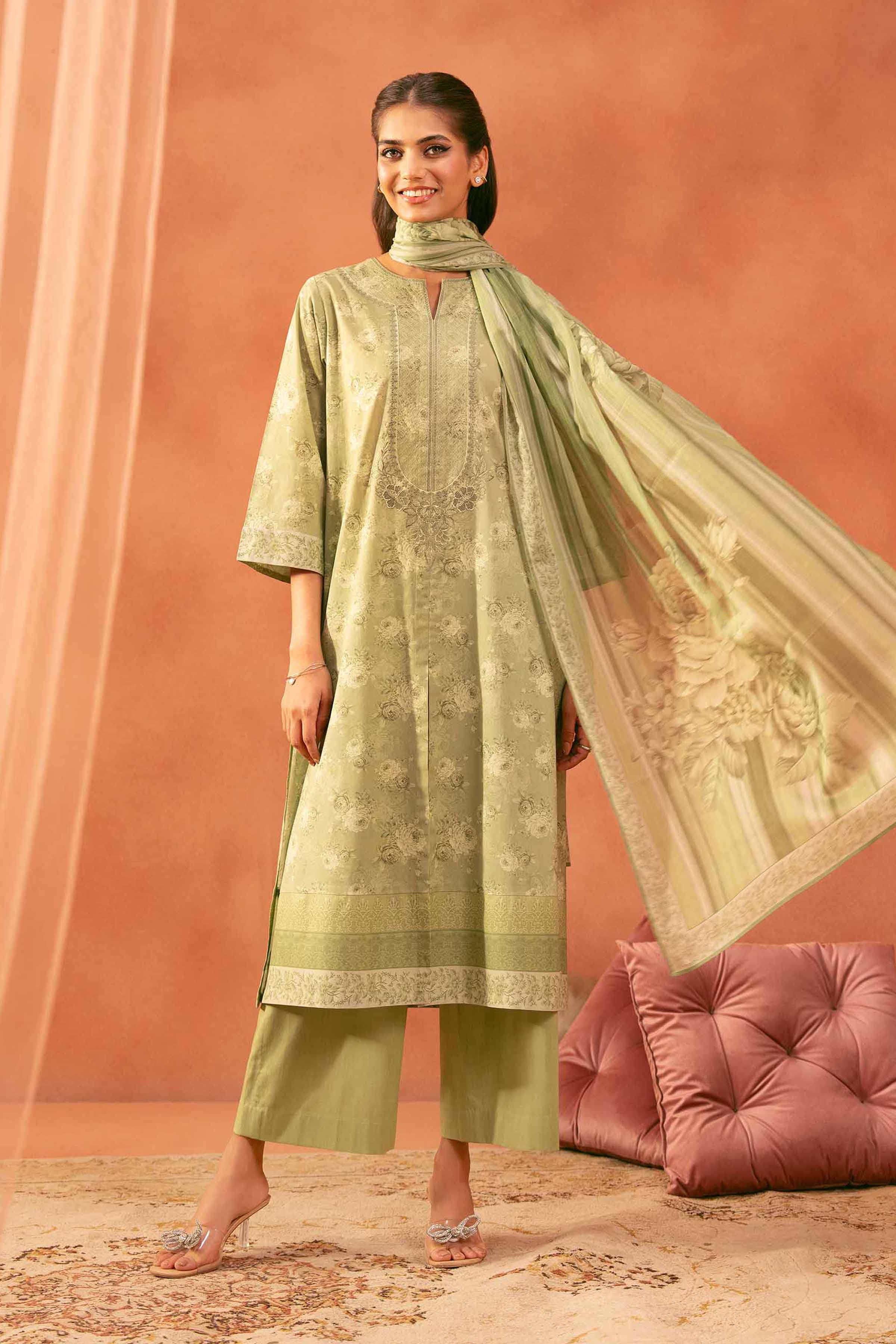 3 Piece - Printed Embroidered Suit - KFE25-149