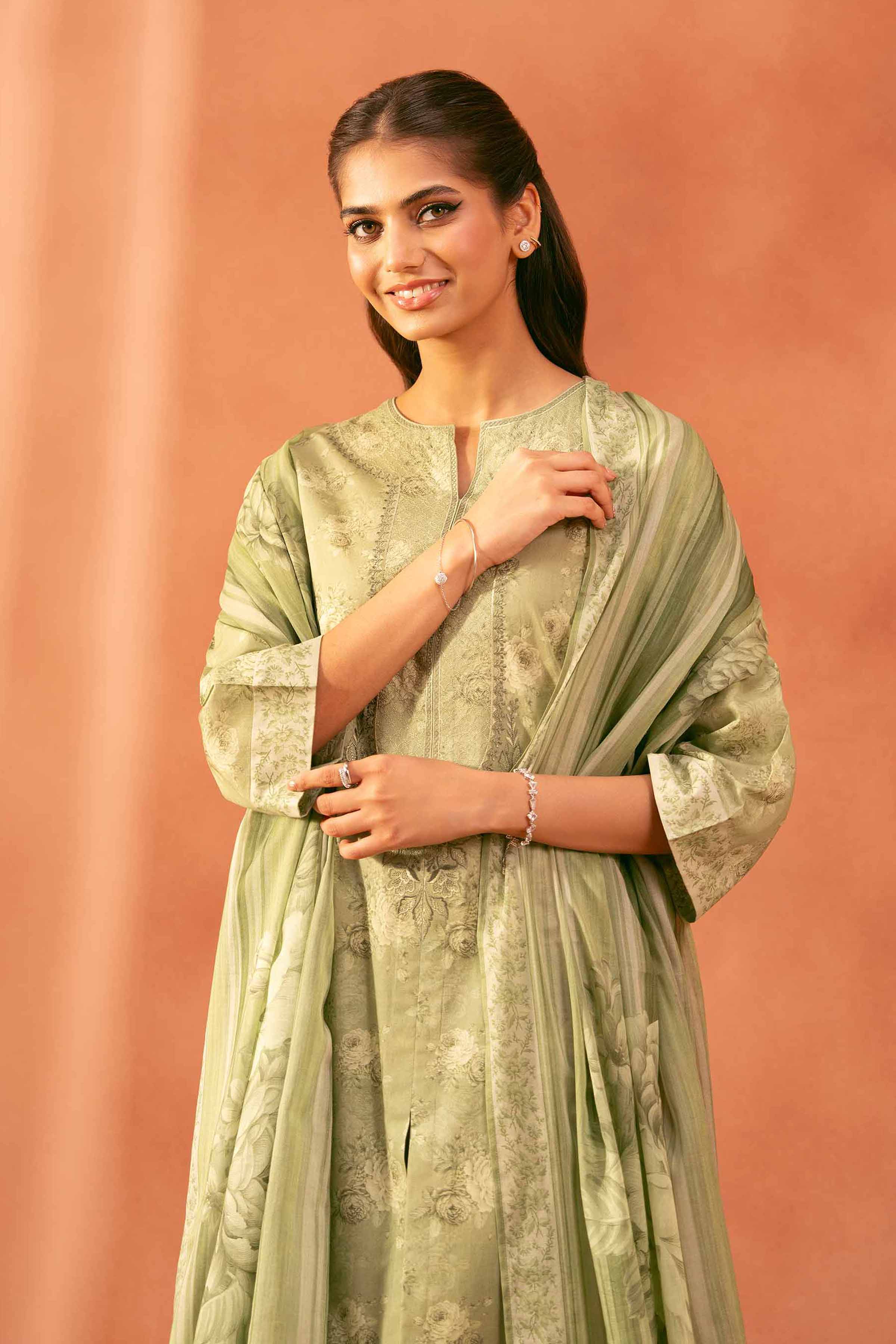 3 Piece - Printed Embroidered Suit - KFE25-149