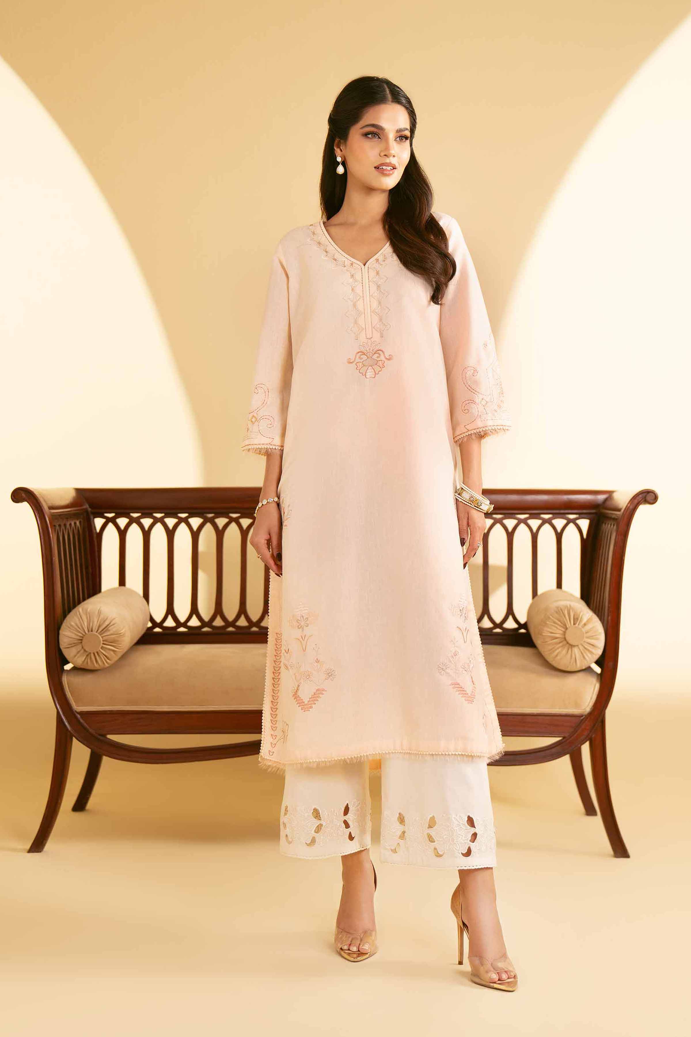 NishatUAE - Peach Embroidered Ready To Wear Shirt