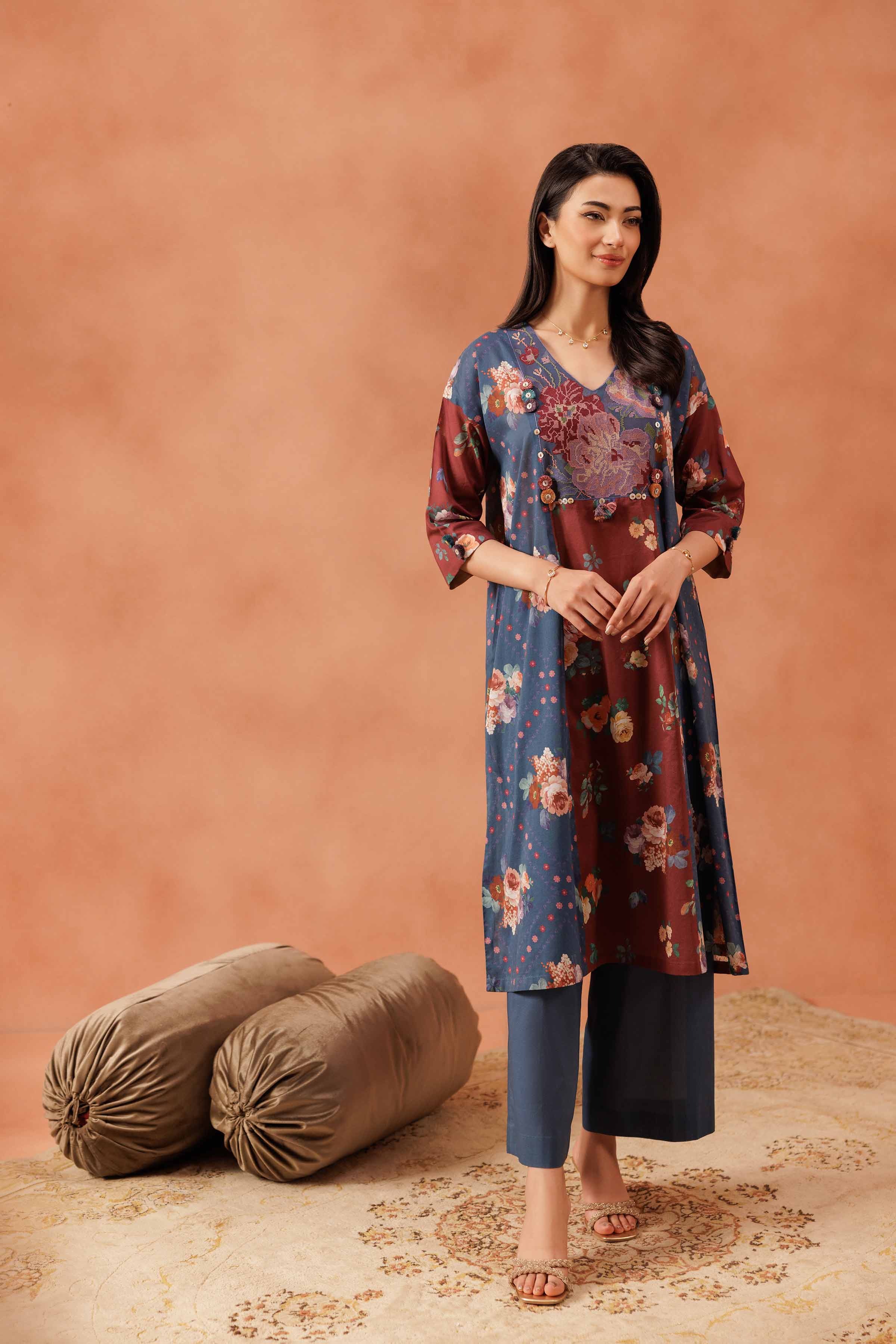 2 Piece - Printed Embroidered Suit - KFE25-152