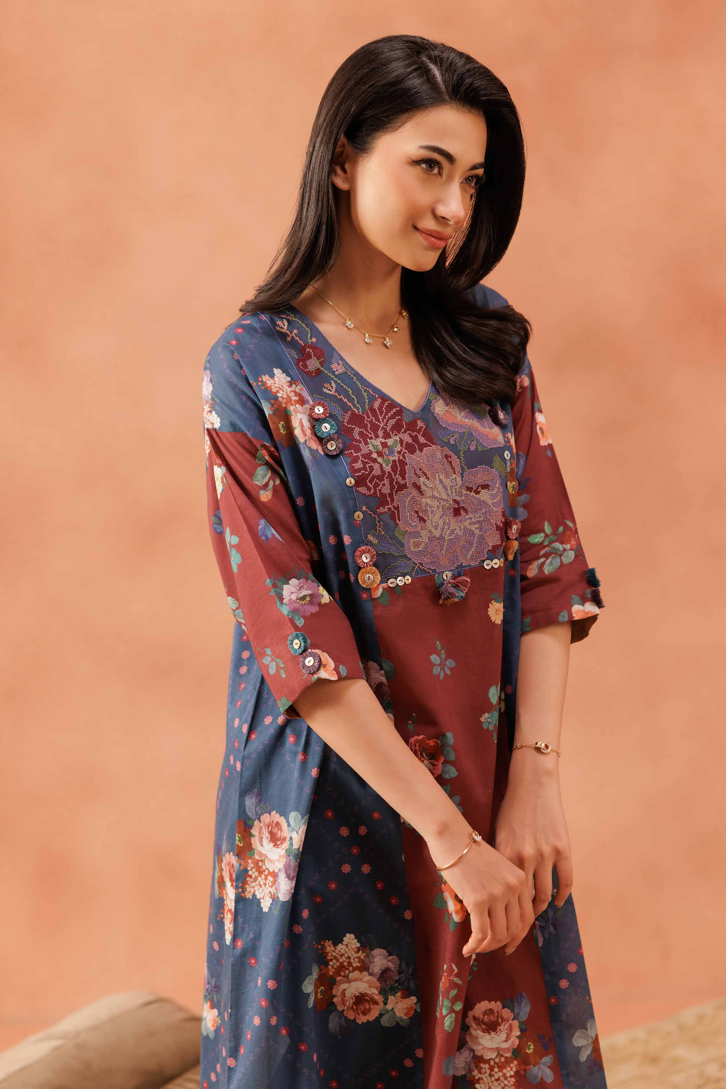 2 Piece - Printed Embroidered Suit - KFE25-152