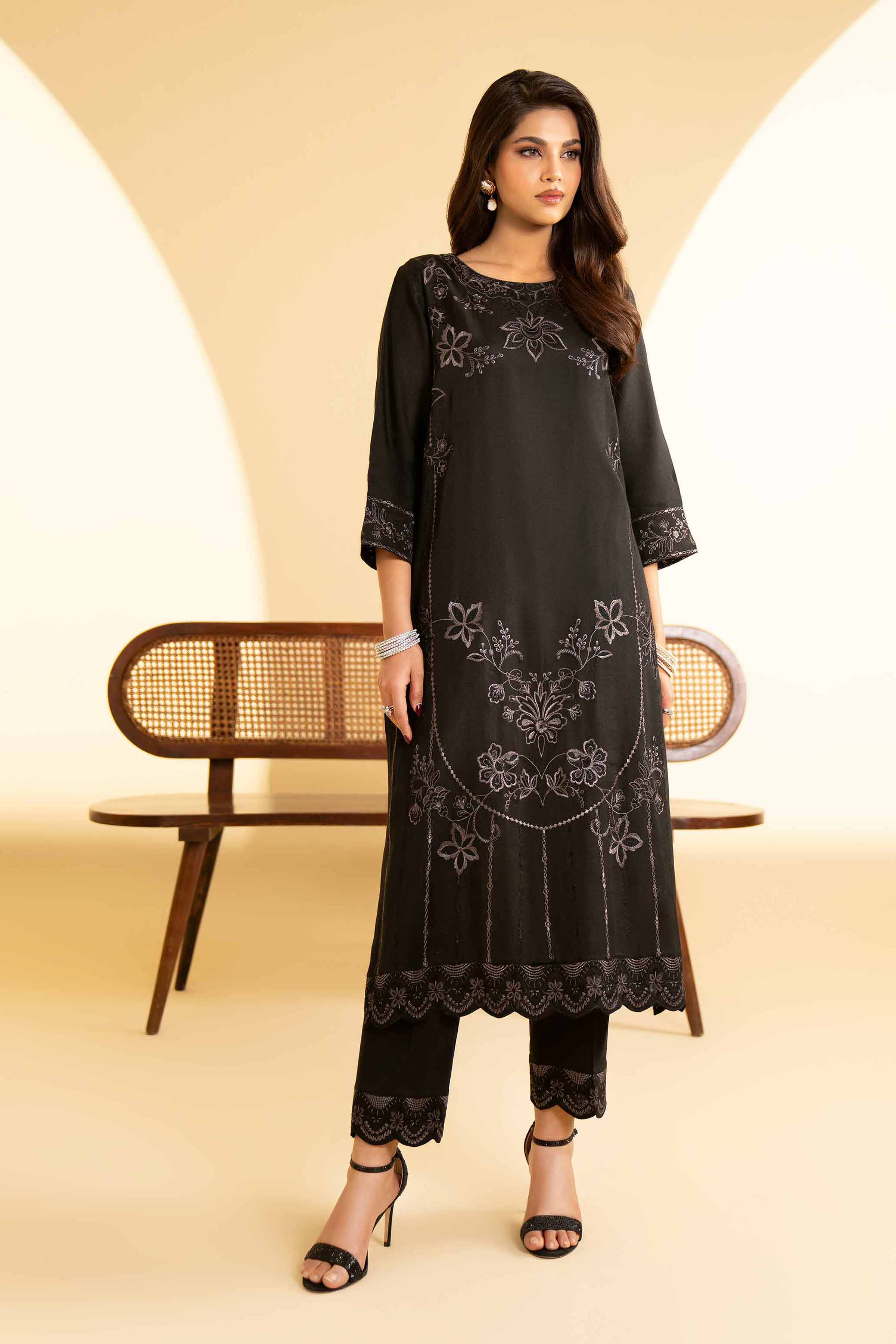 NishatUAE - Black Embroidered 2-piece Ready To Wear Dress