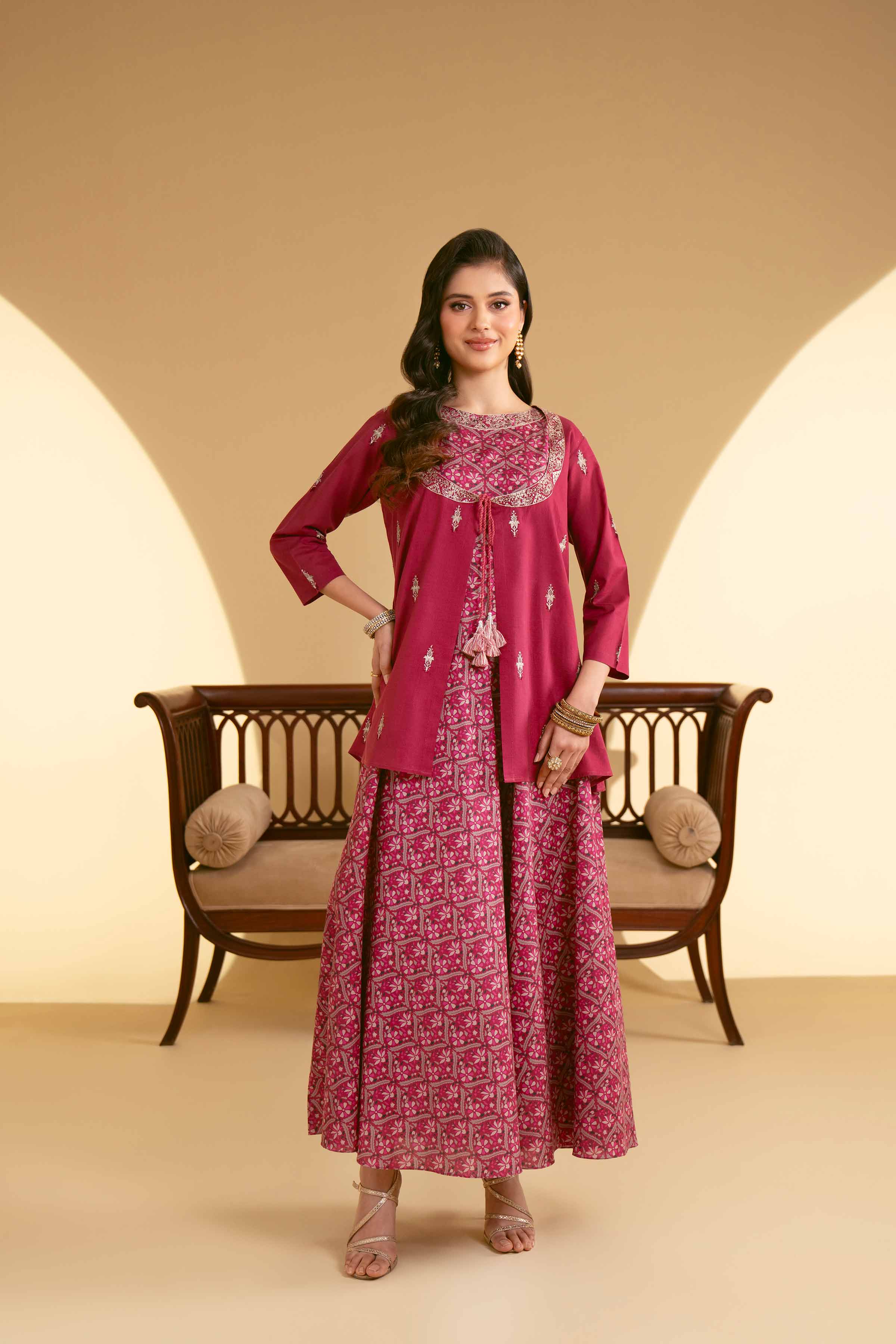 NishatUAE - Maroon Embroidered 2-piece Ready To Wear Dress