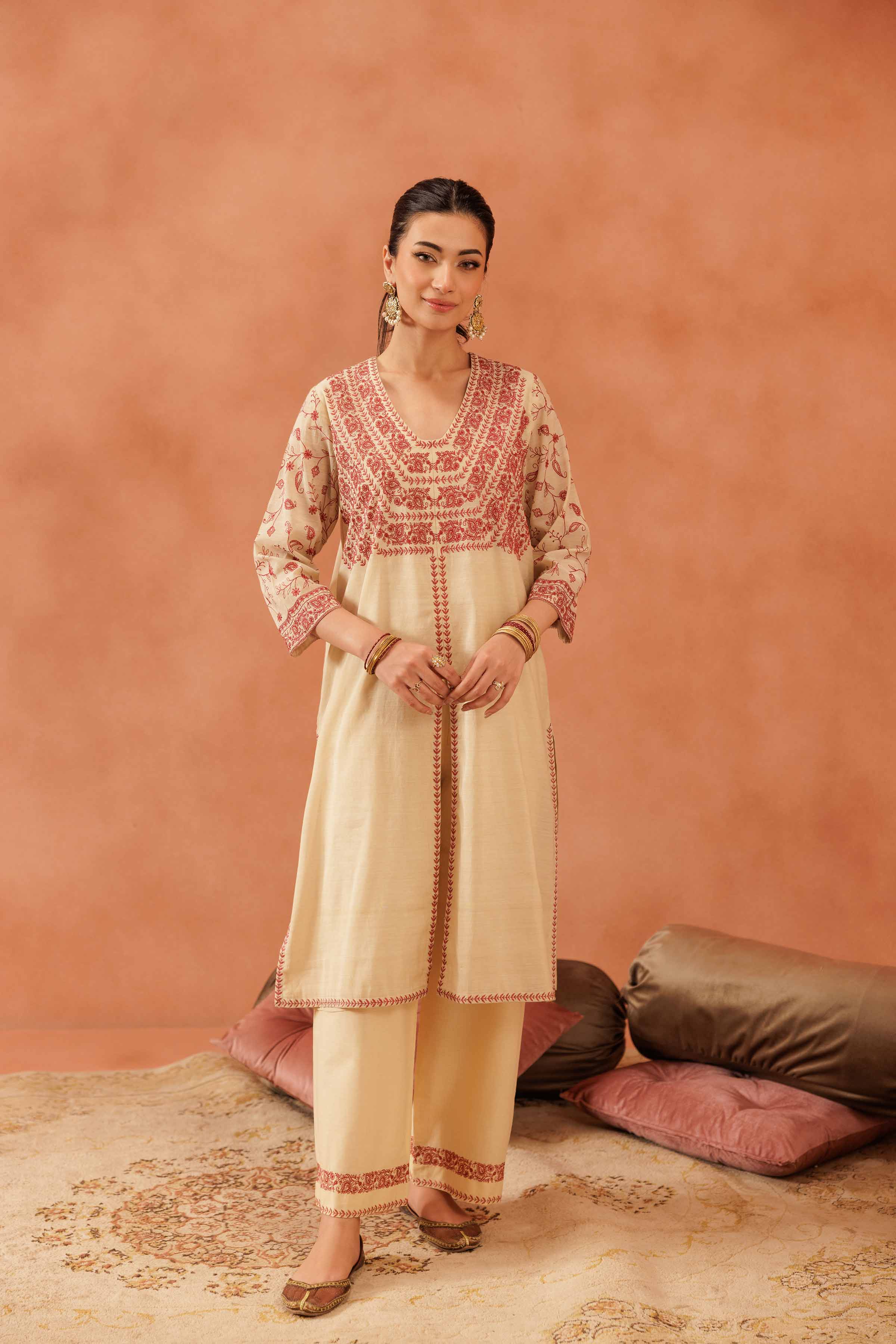 NishatUAE - Gold Embroidered 2-piece Ready To Wear Dress