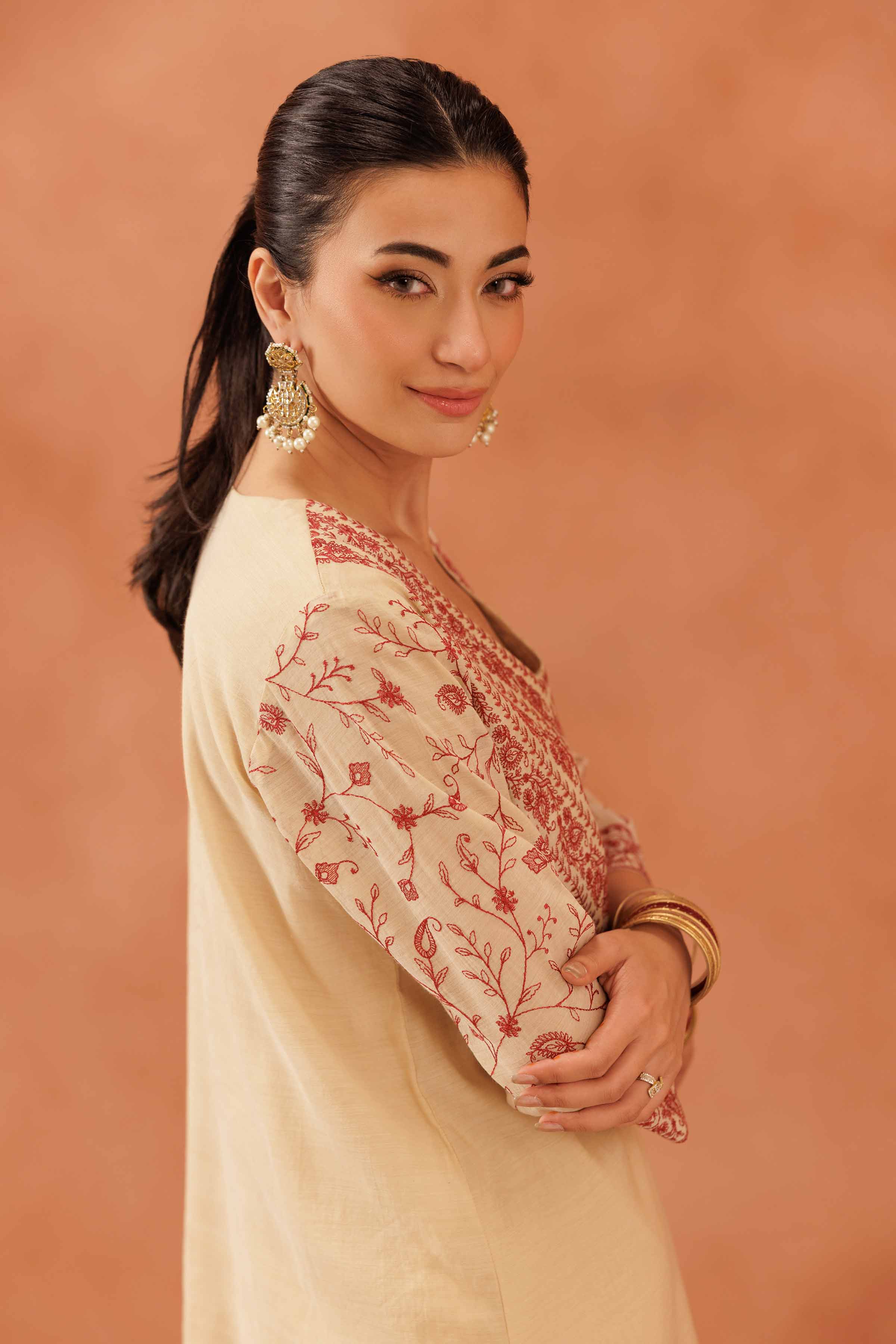 NishatUAE - Gold Embroidered 2-piece Ready To Wear Dress