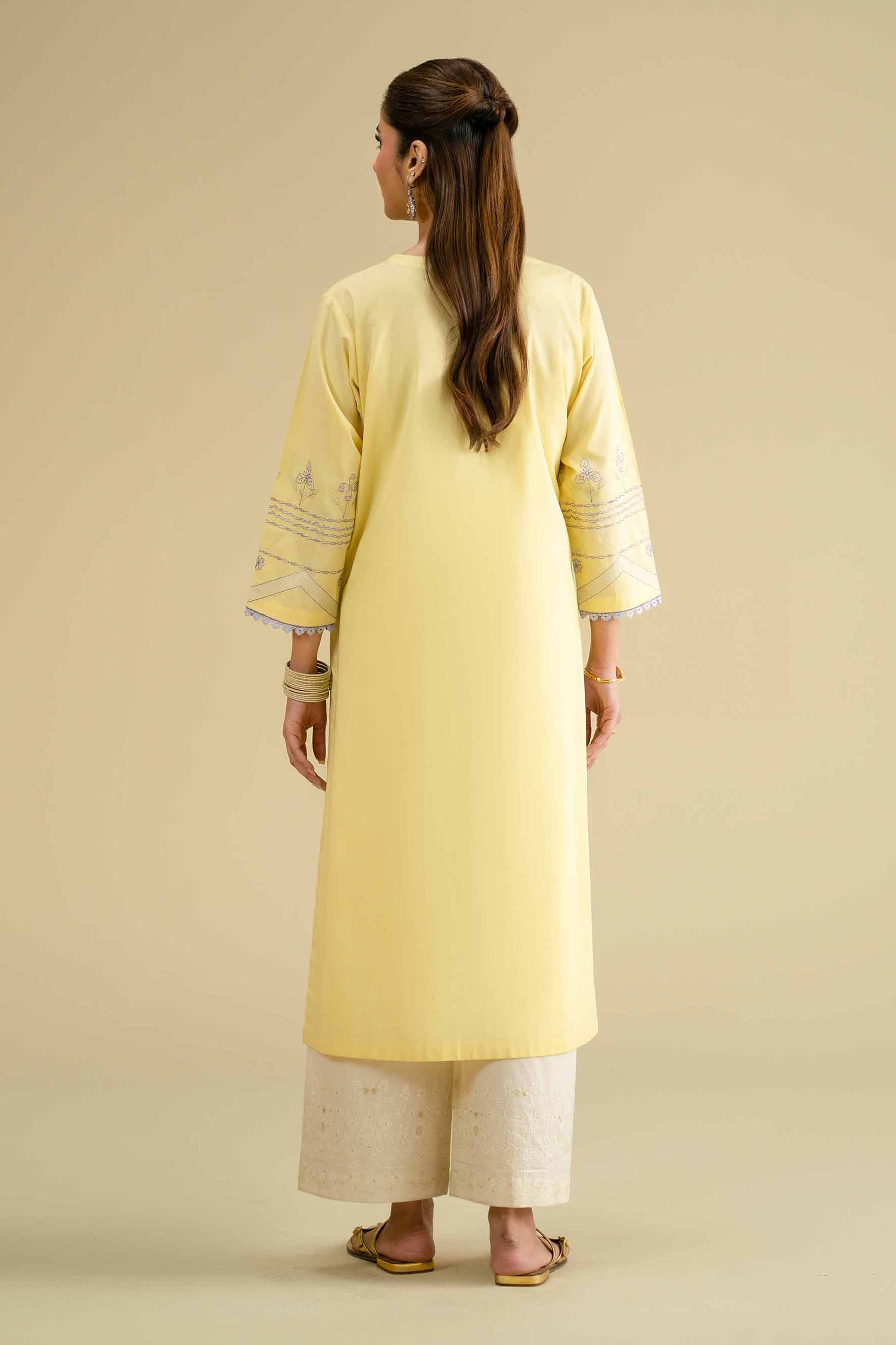 Embroidered Shirt - KFE26-01 Yellow Cambric 1PC Embroidered LUXURY