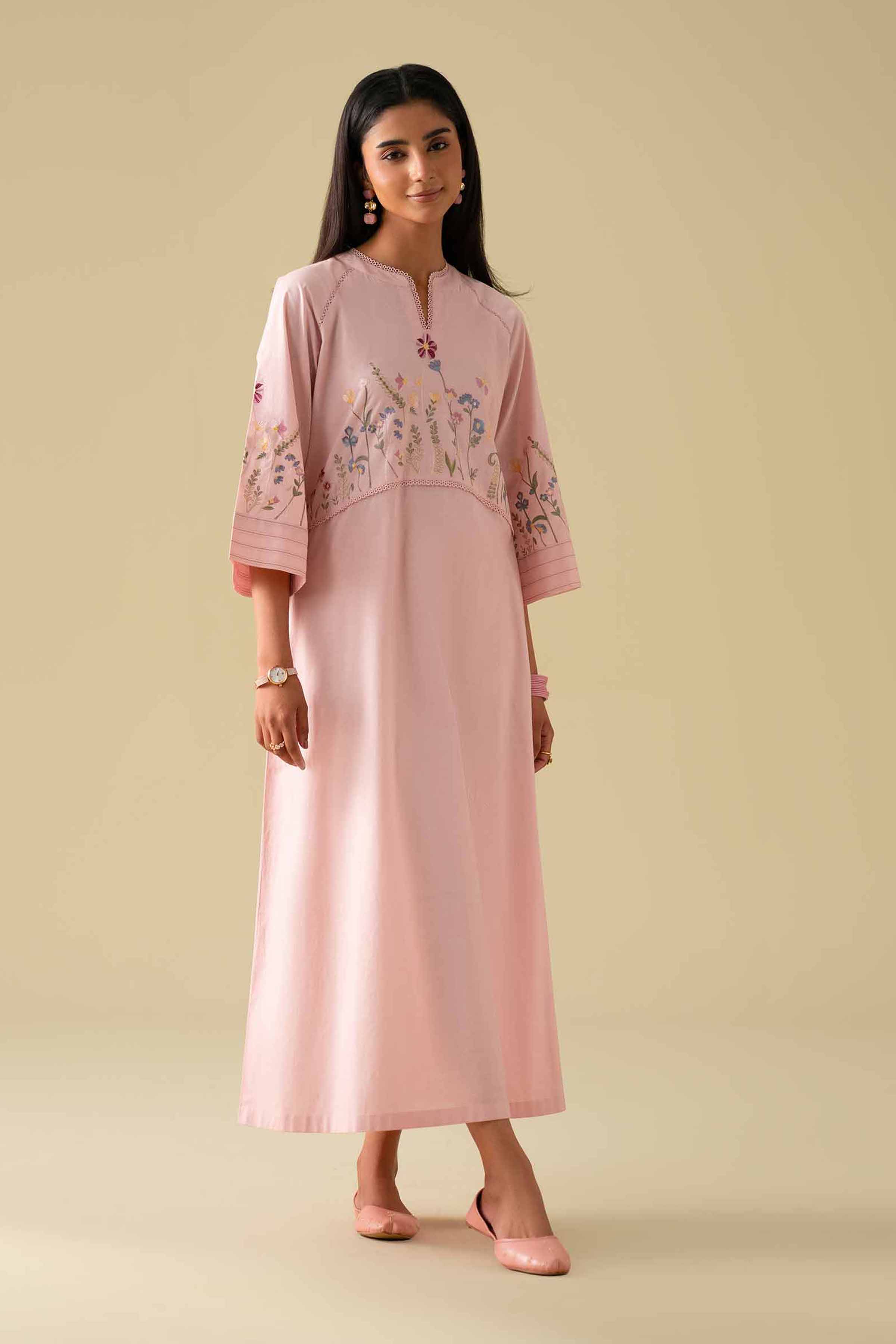 2 Piece - Embroidered Suit - KFE26-02 Pink Cambric 2PC Embroidered LUXURY