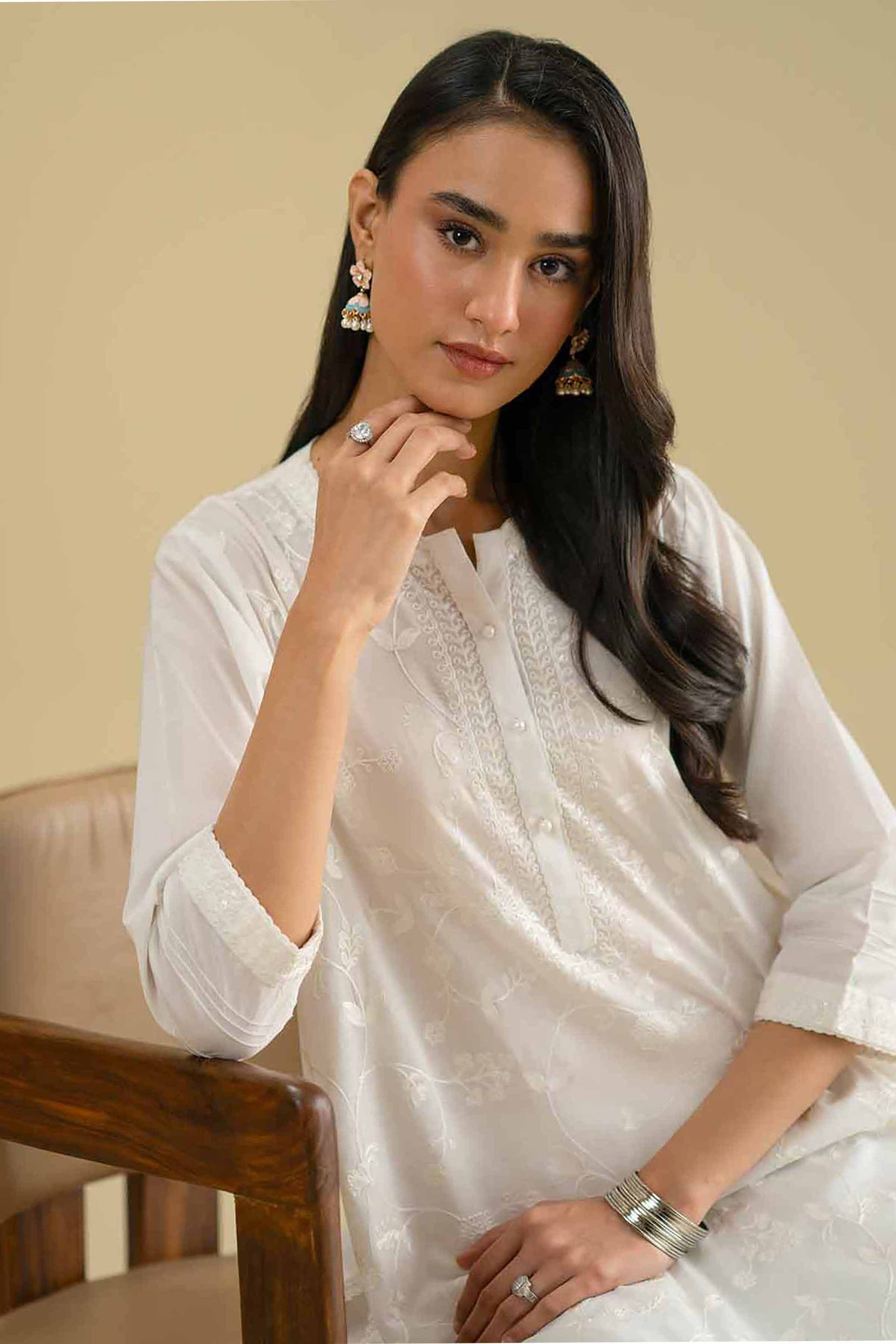 Embroidered Shirt - KFE26-03 White Cambric 1PC Embroidered LUXURY