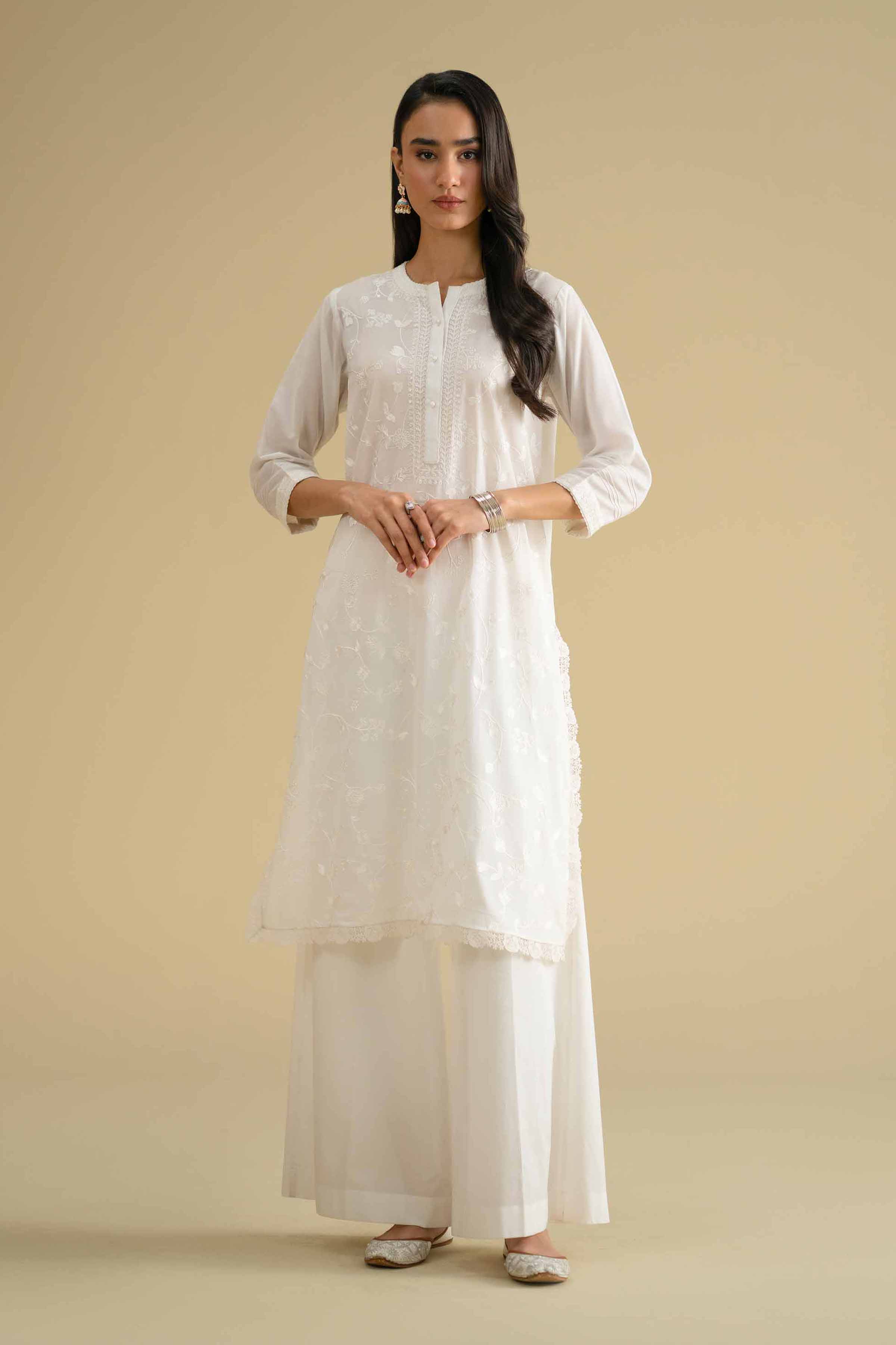 Embroidered Shirt - KFE26-03 White Cambric 1PC Embroidered LUXURY