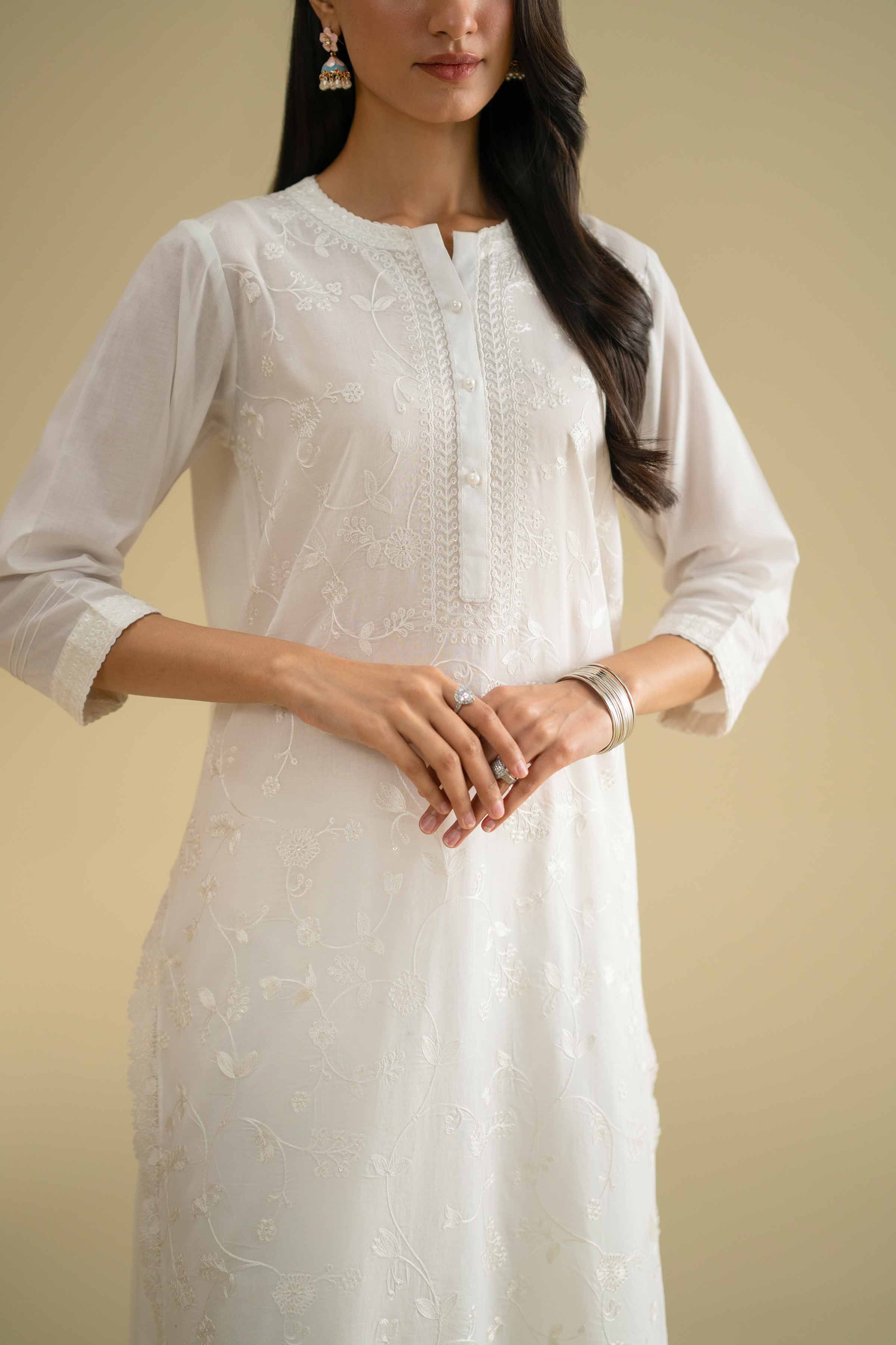 Embroidered Shirt - KFE26-03 White Cambric 1PC Embroidered LUXURY