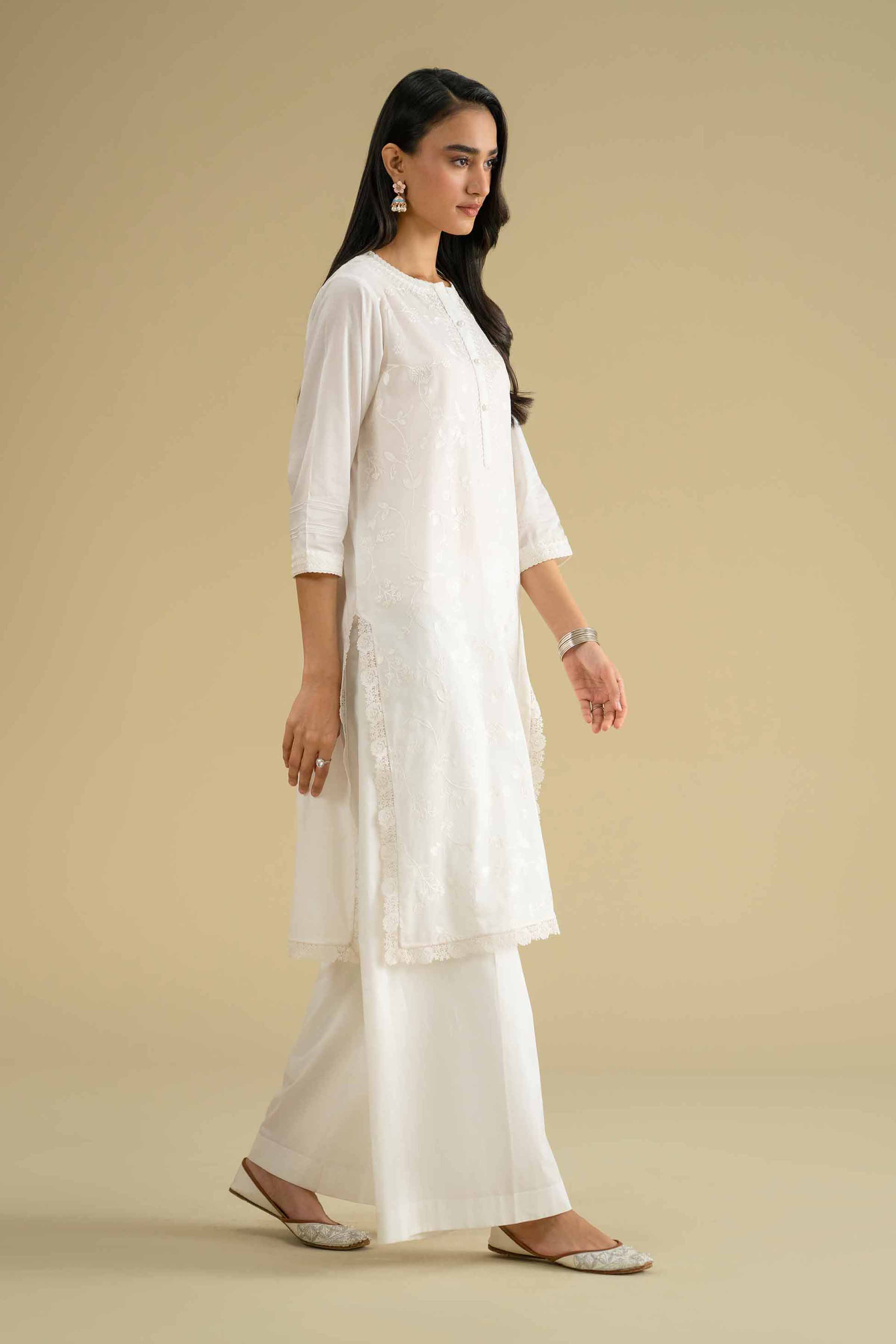 Embroidered Shirt - KFE26-03 White Cambric 1PC Embroidered LUXURY