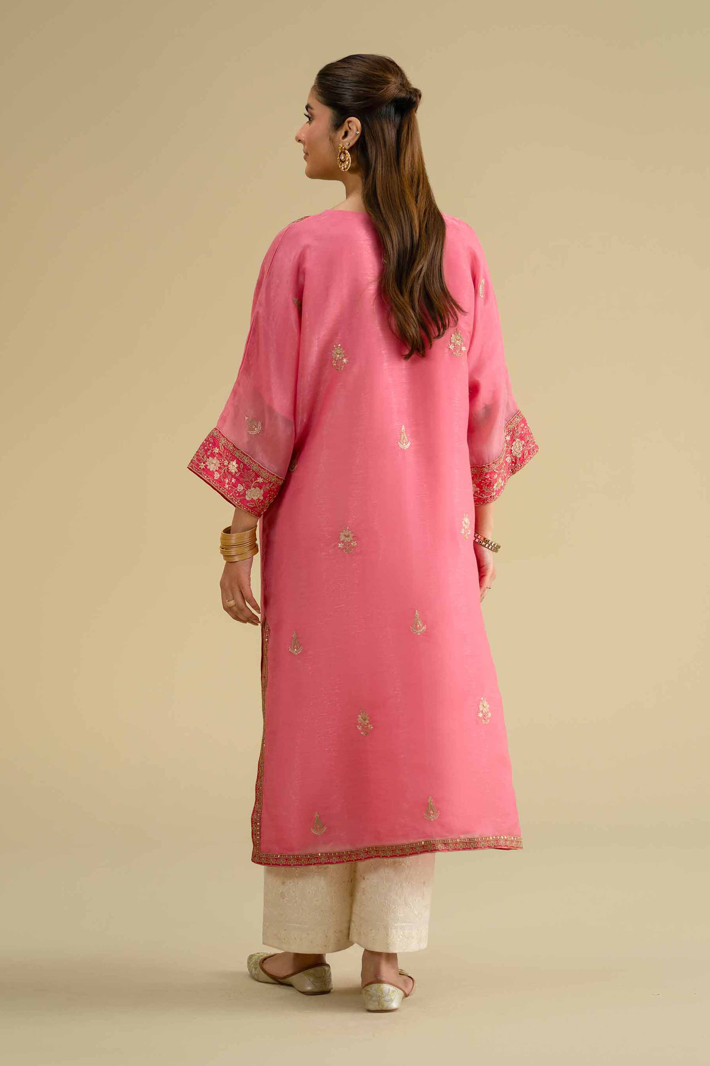 Embroidered Shirt - KFE26-07 Pink Silk 1PC Embroidered LUXURY