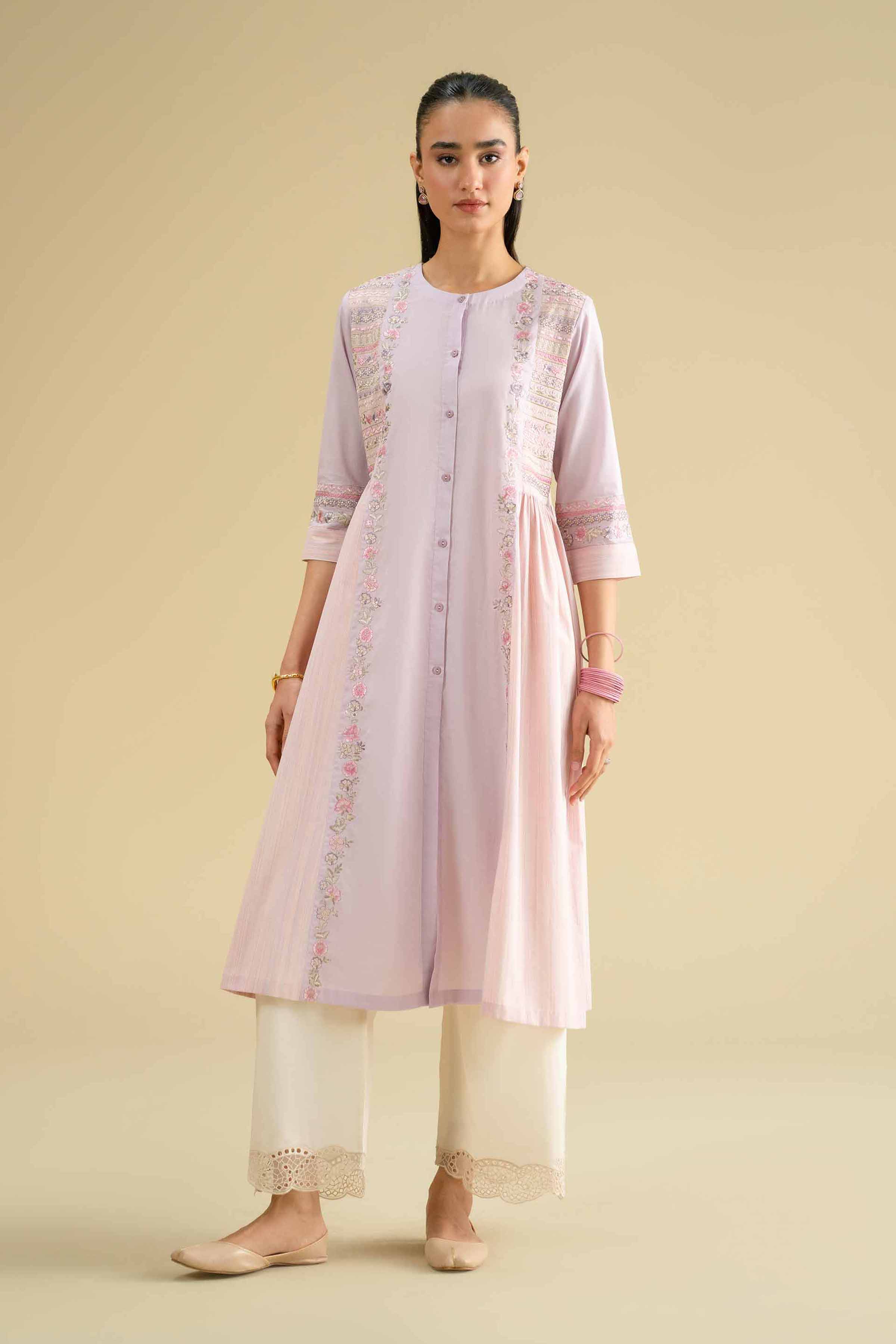 Embroidered Dress - KFE26-09 Purple Cambric 1PC Embroidered LUXURY