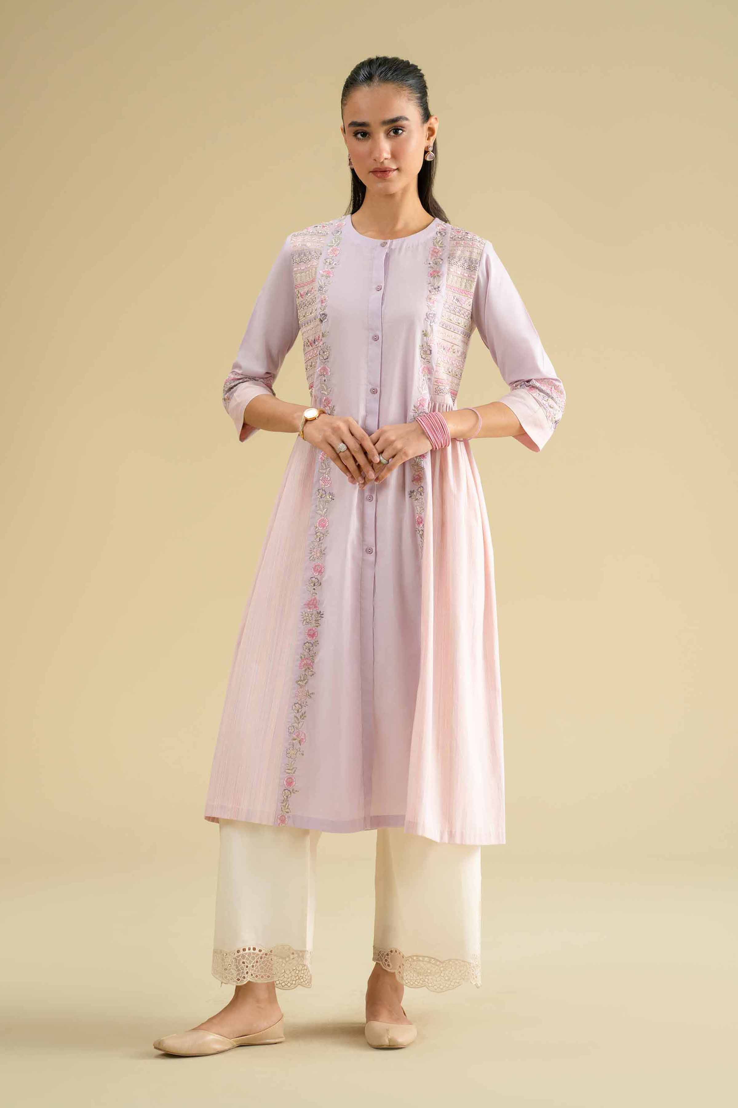 Embroidered Dress - KFE26-09 Purple Cambric 1PC Embroidered LUXURY