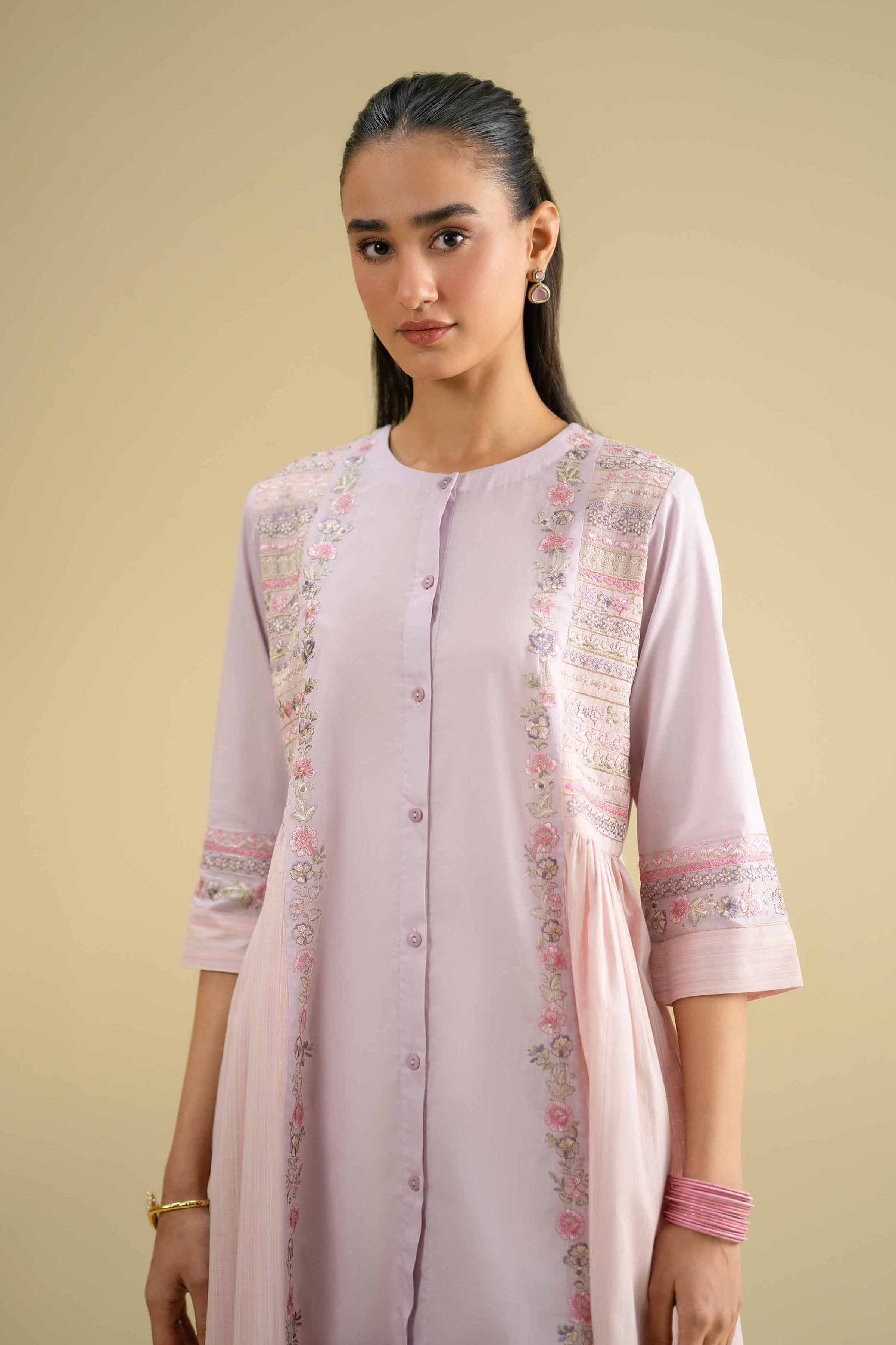 Embroidered Dress - KFE26-09 Purple Cambric 1PC Embroidered LUXURY