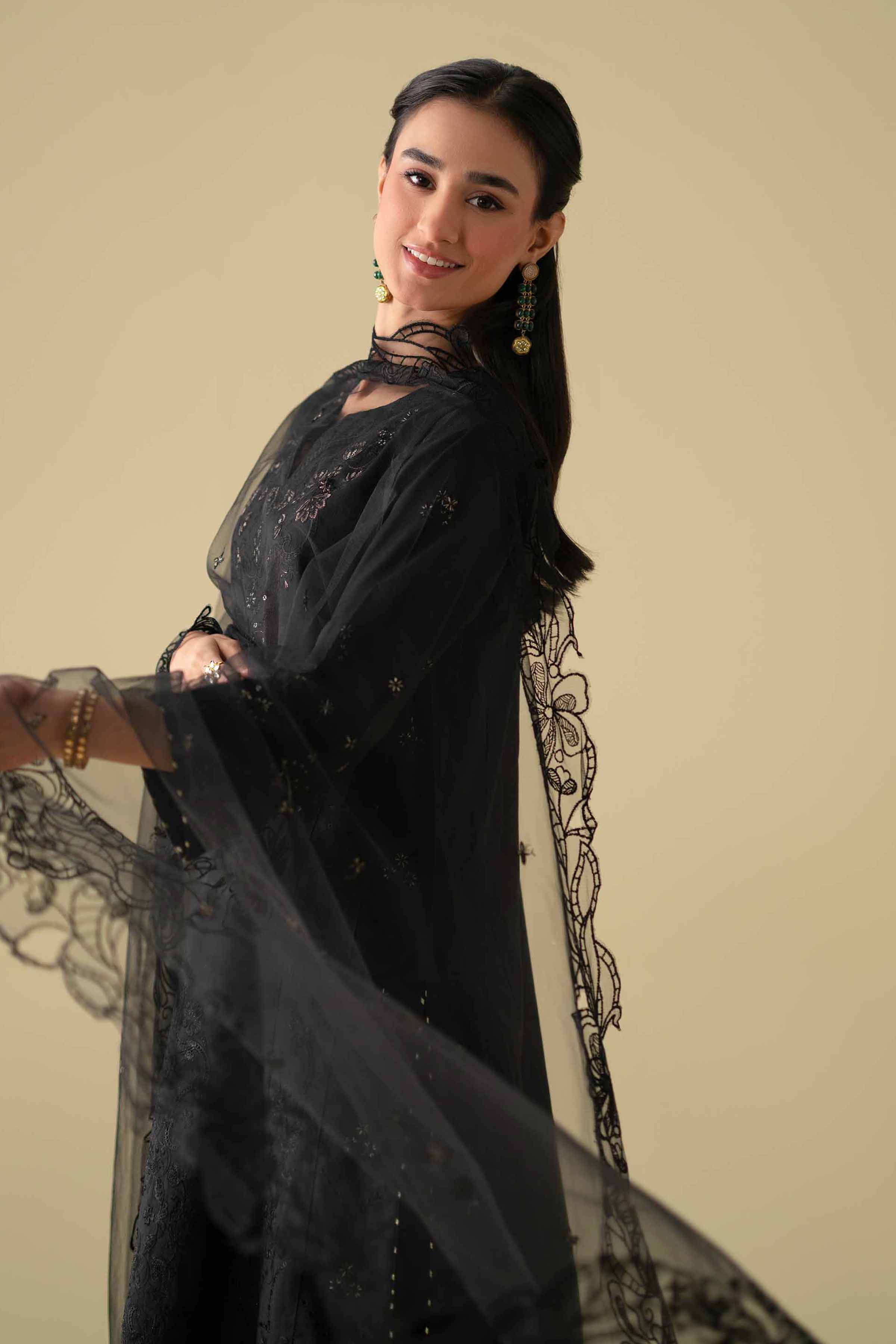 3 Piece - Embroidered Suit - KFE26-102 Black Cambric 3PC Embroidered LUXURY