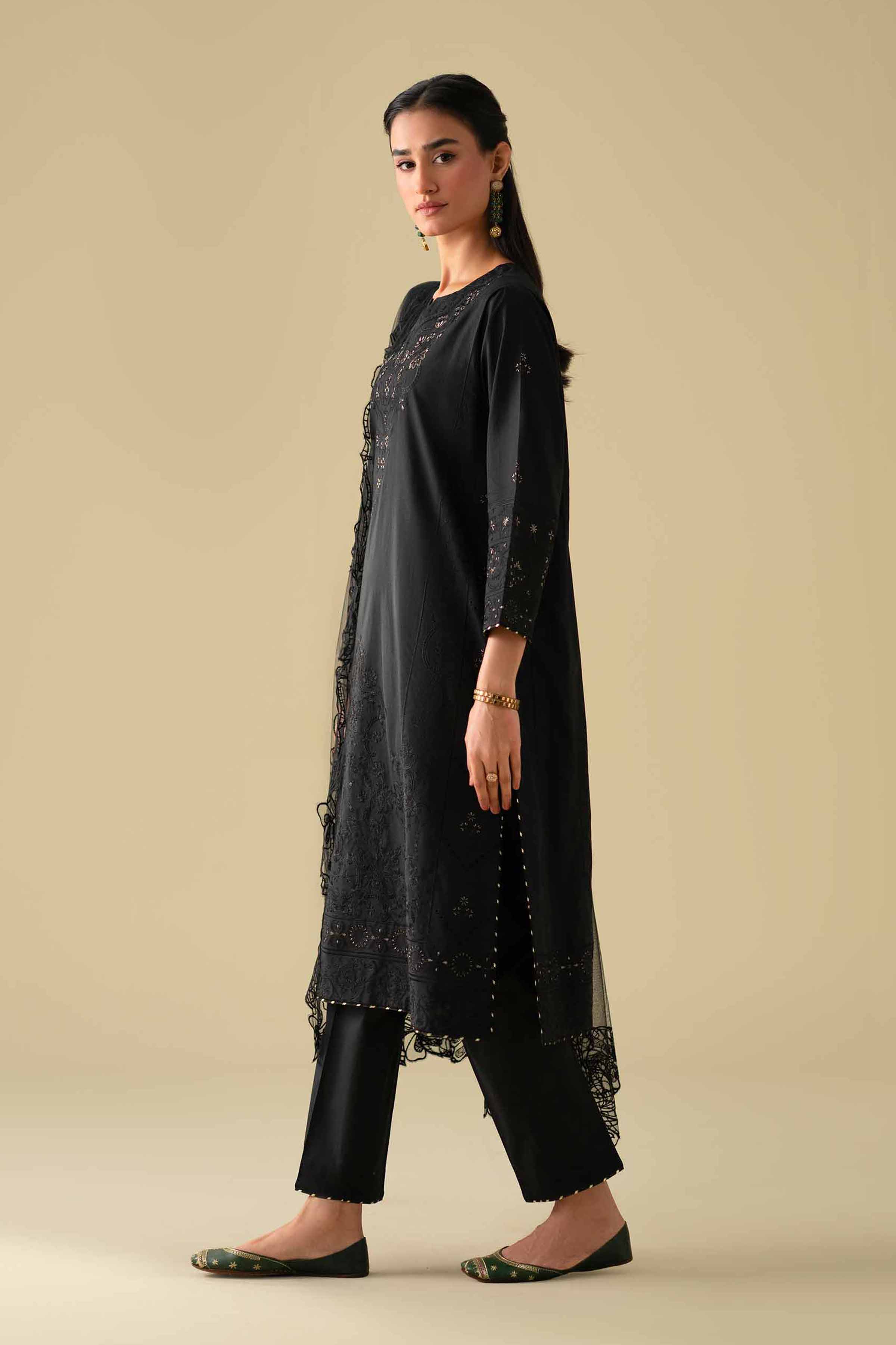 3 Piece - Embroidered Suit - KFE26-102 Black Cambric 3PC Embroidered LUXURY