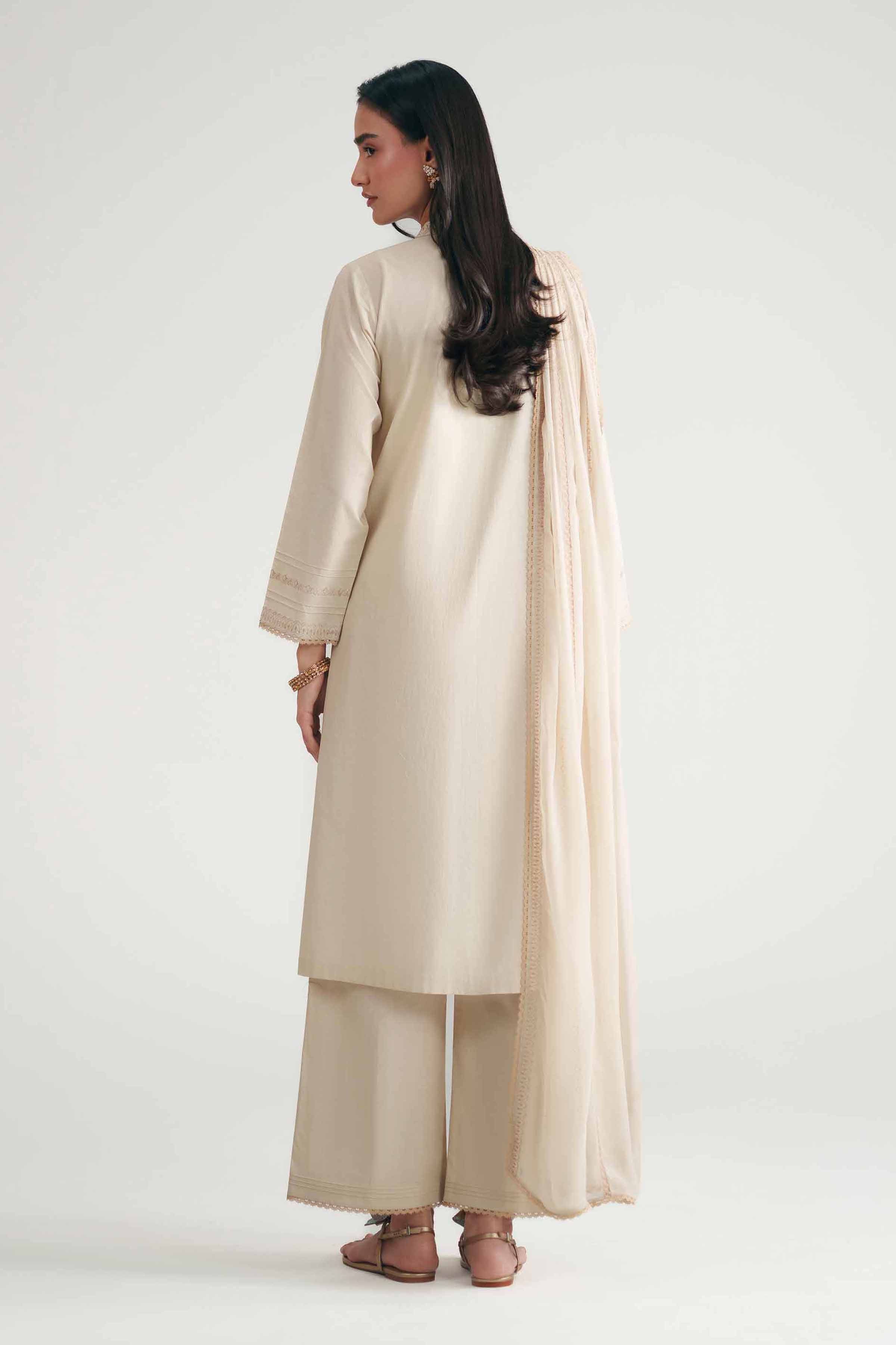 3 Piece - Embroidered Suit - KFE26-104 Beige Cambric 3PC Embroidered READY TO WEAR