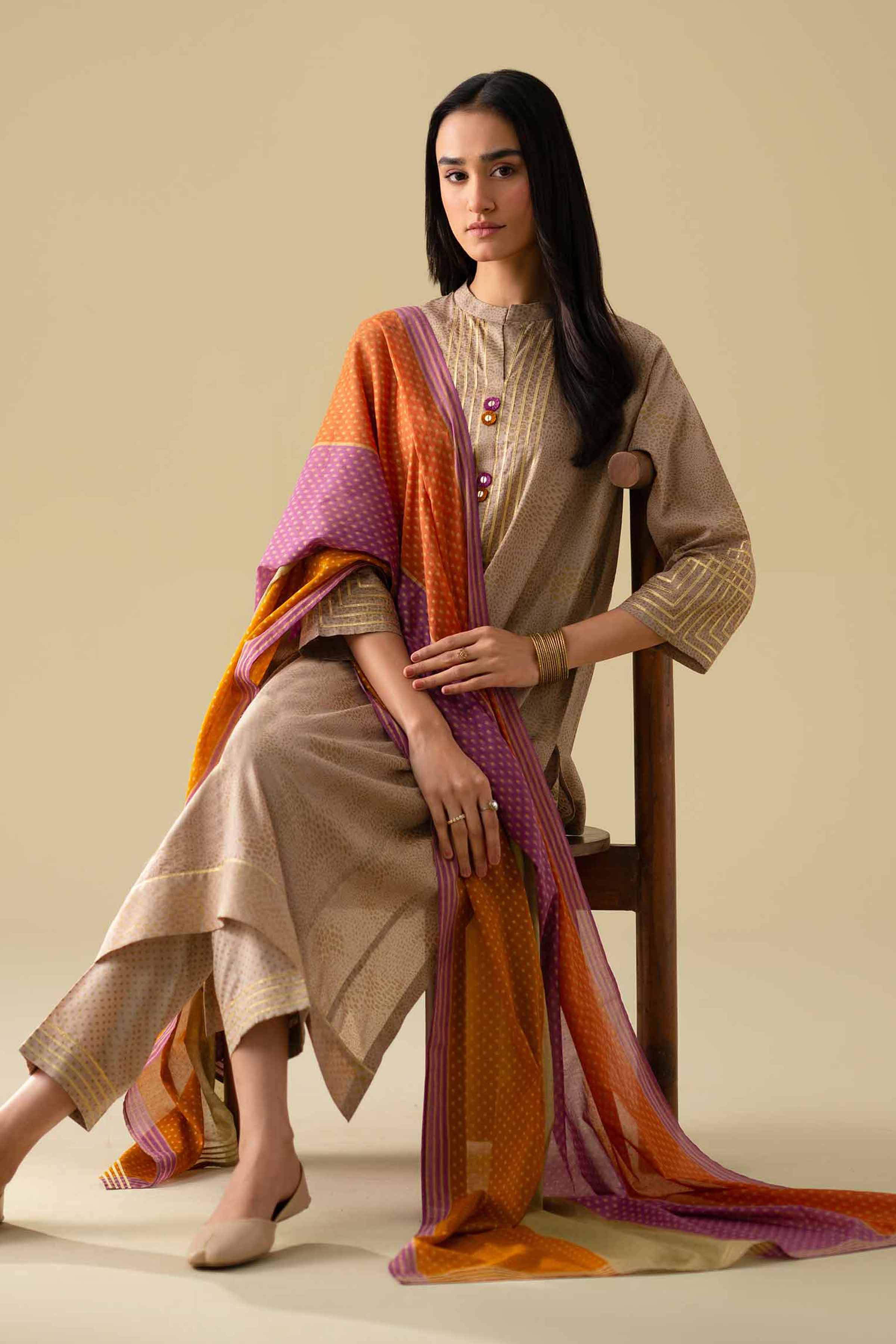 3 Piece - Embroidered Suit - KFE26-116 Brown Lawn 3PC Embroidered LUXURY