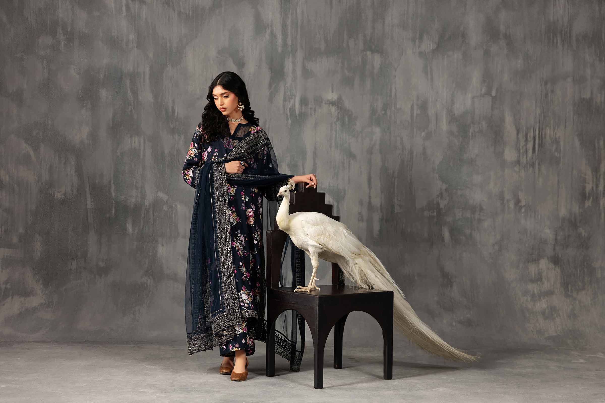 3 Piece - Printed Embroidered Suit - KFE26-118 Blue Silk 3PC Embroidered READY TO WEAR