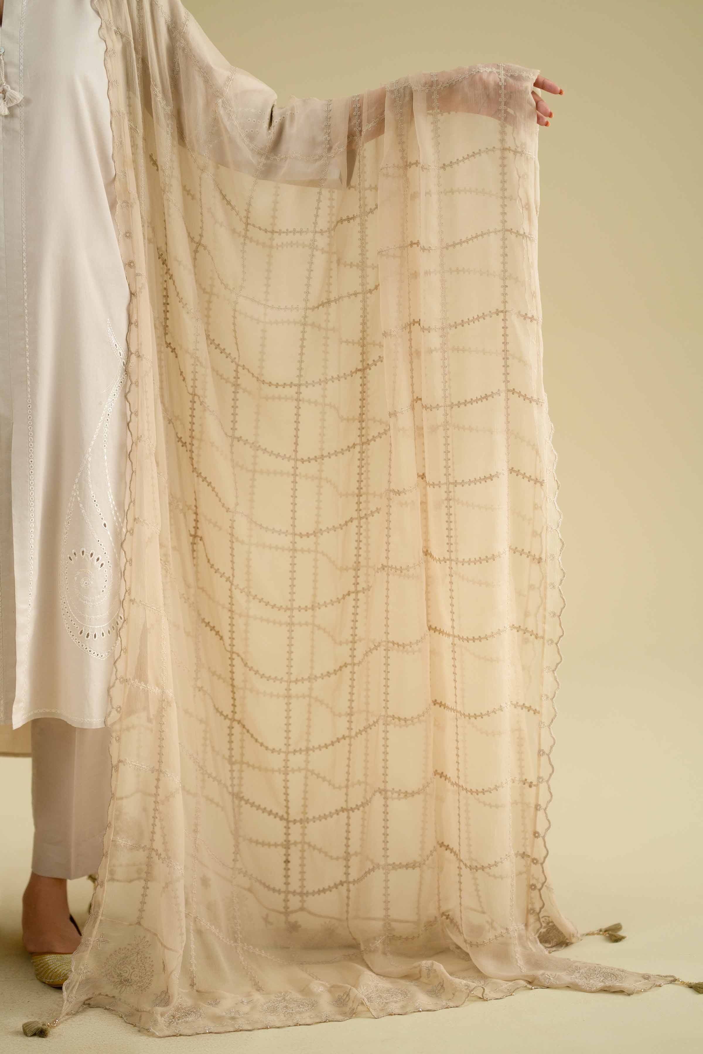 Embroidered Dupatta - KFE26-120 Brown Chiffon 1PC Embroidered LUXURY