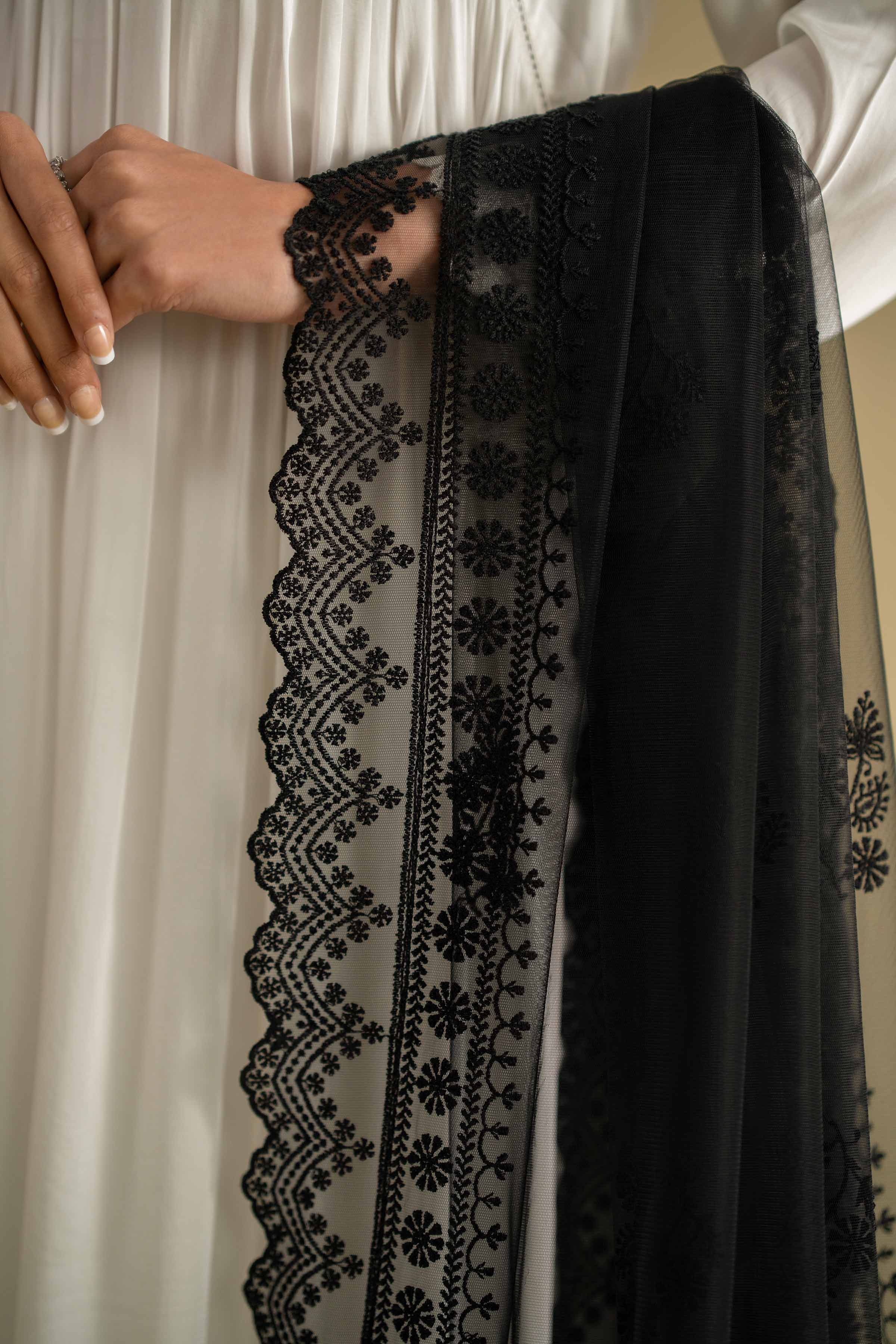 Embroidered Dupatta - KFE26-124 Black Net 1PC Embroidered LUXURY