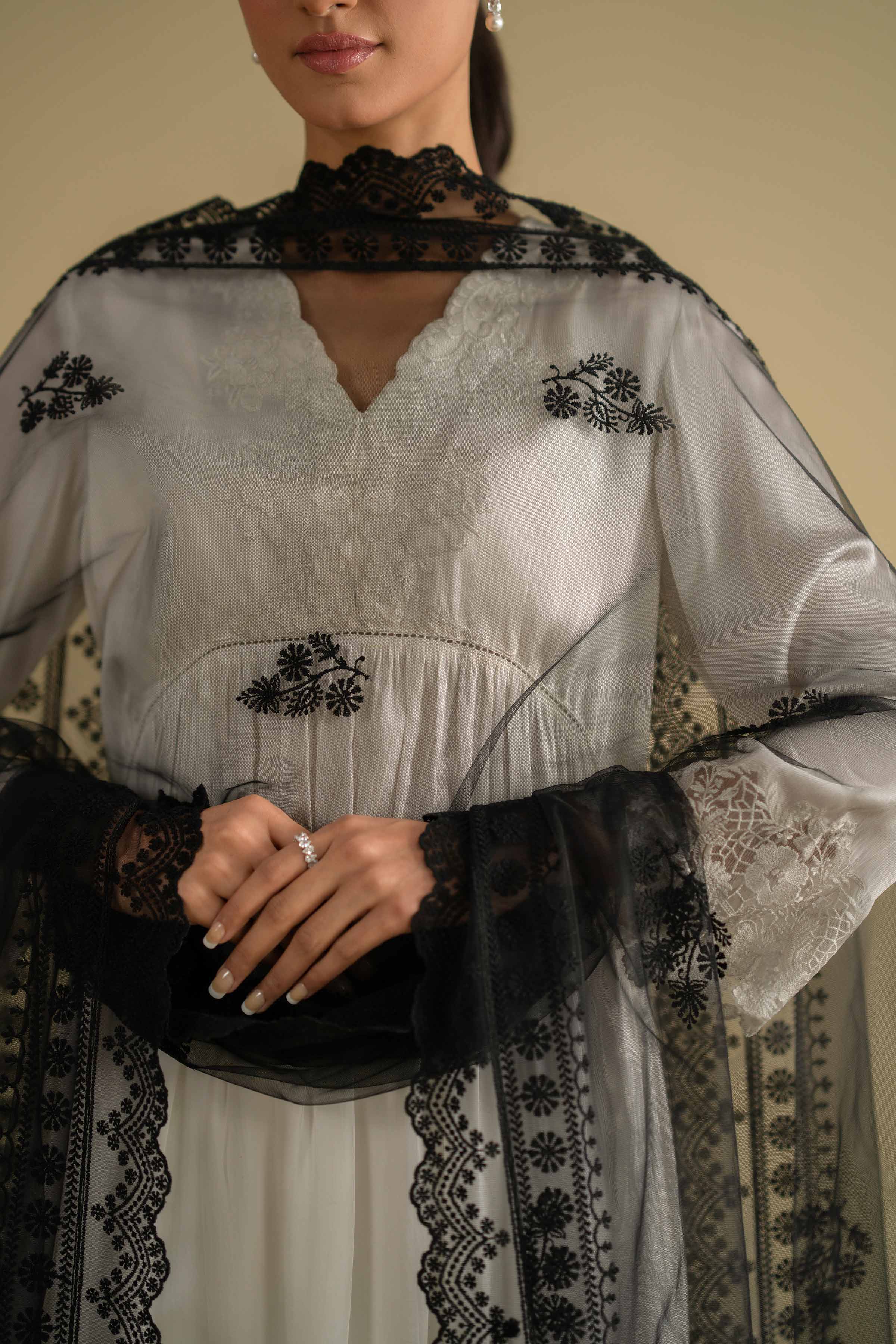 Embroidered Dupatta - KFE26-124 Black Net 1PC Embroidered LUXURY