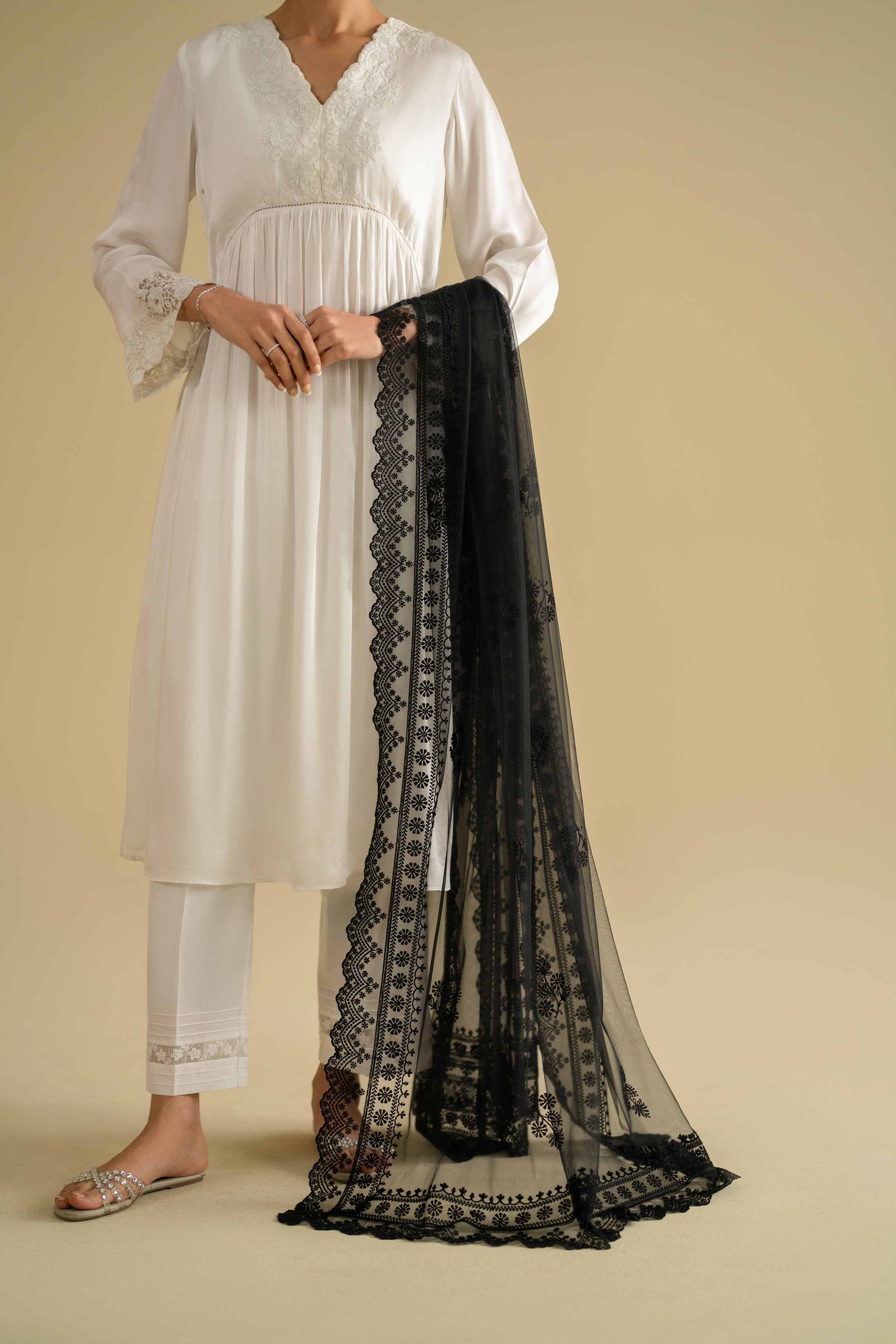 Embroidered Dupatta - KFE26-124 Black Net 1PC Embroidered LUXURY