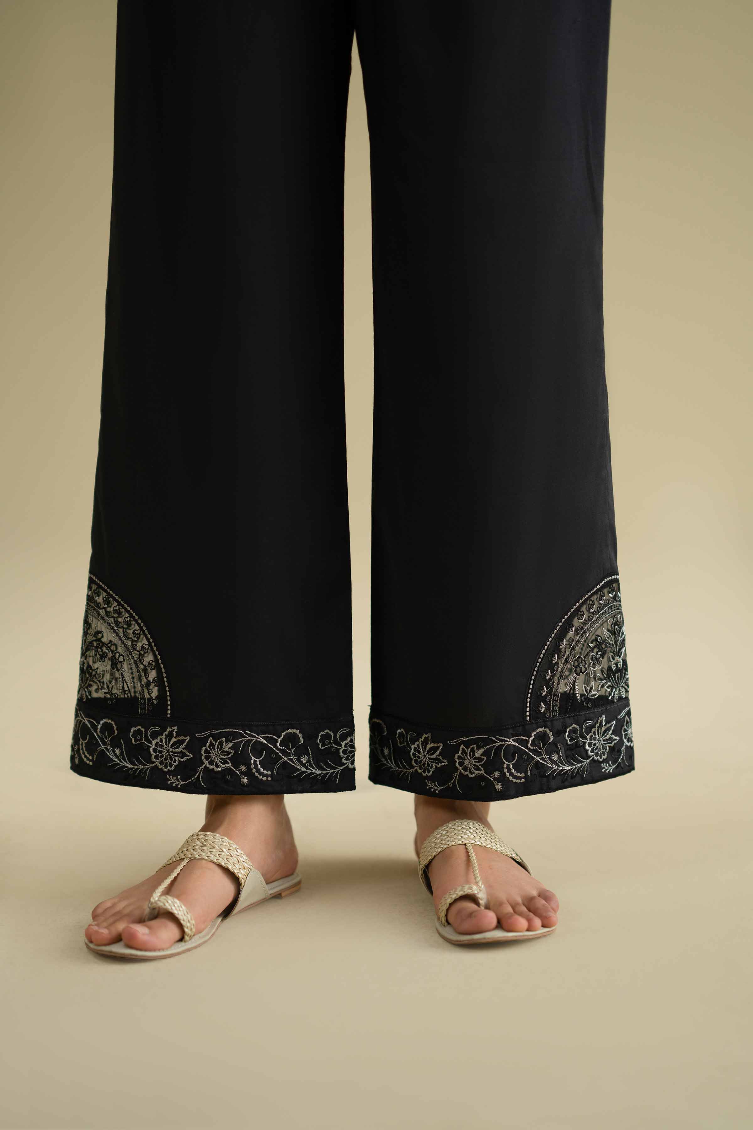 Embroidered Pants - KFE26-127 Black Cambric 1PC Embroidered LUXURY
