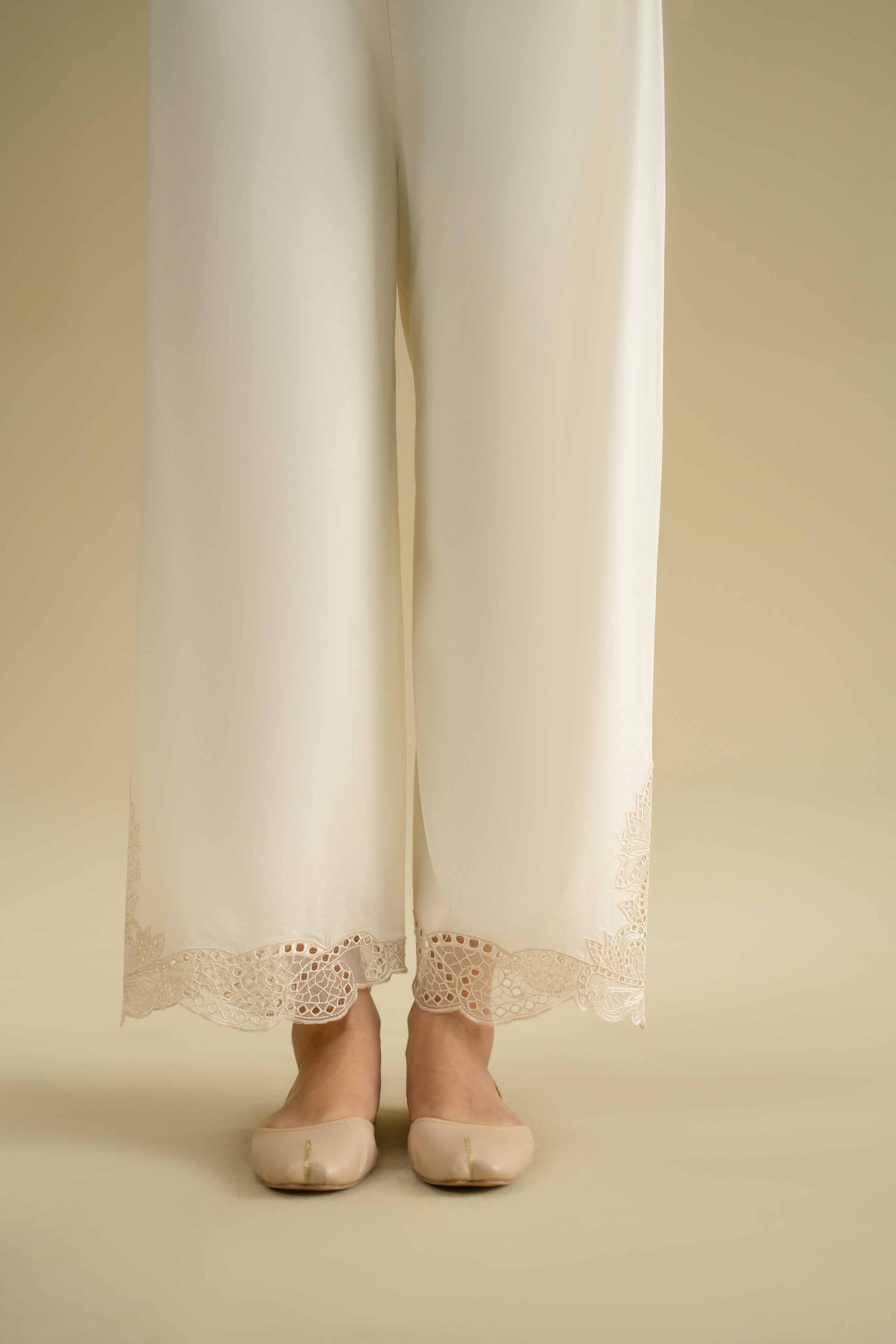 Embroidered Pants - KFE26-129 Off White Cambric 1PC Embroidered LUXURY