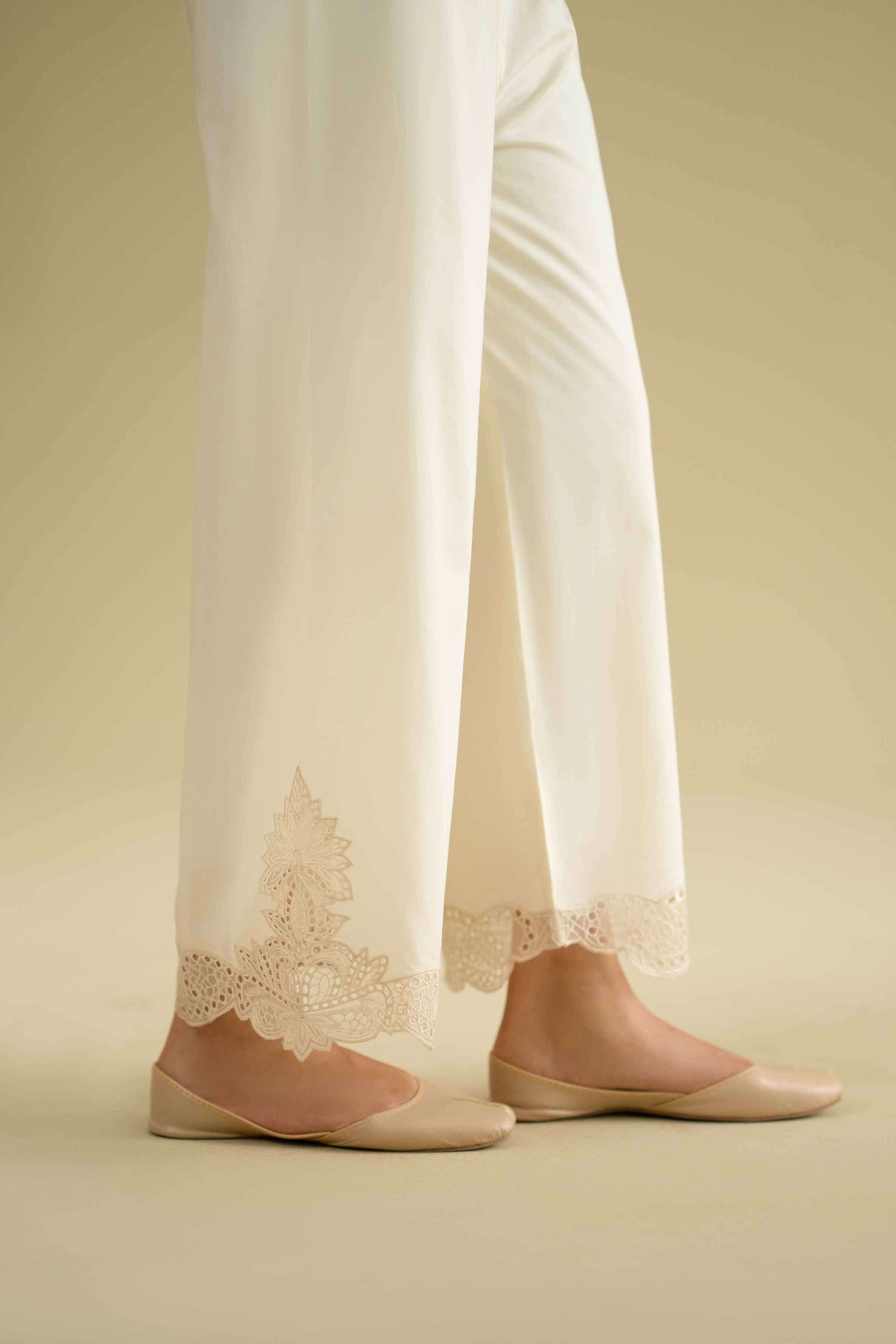 Embroidered Pants - KFE26-129 Off White Cambric 1PC Embroidered LUXURY