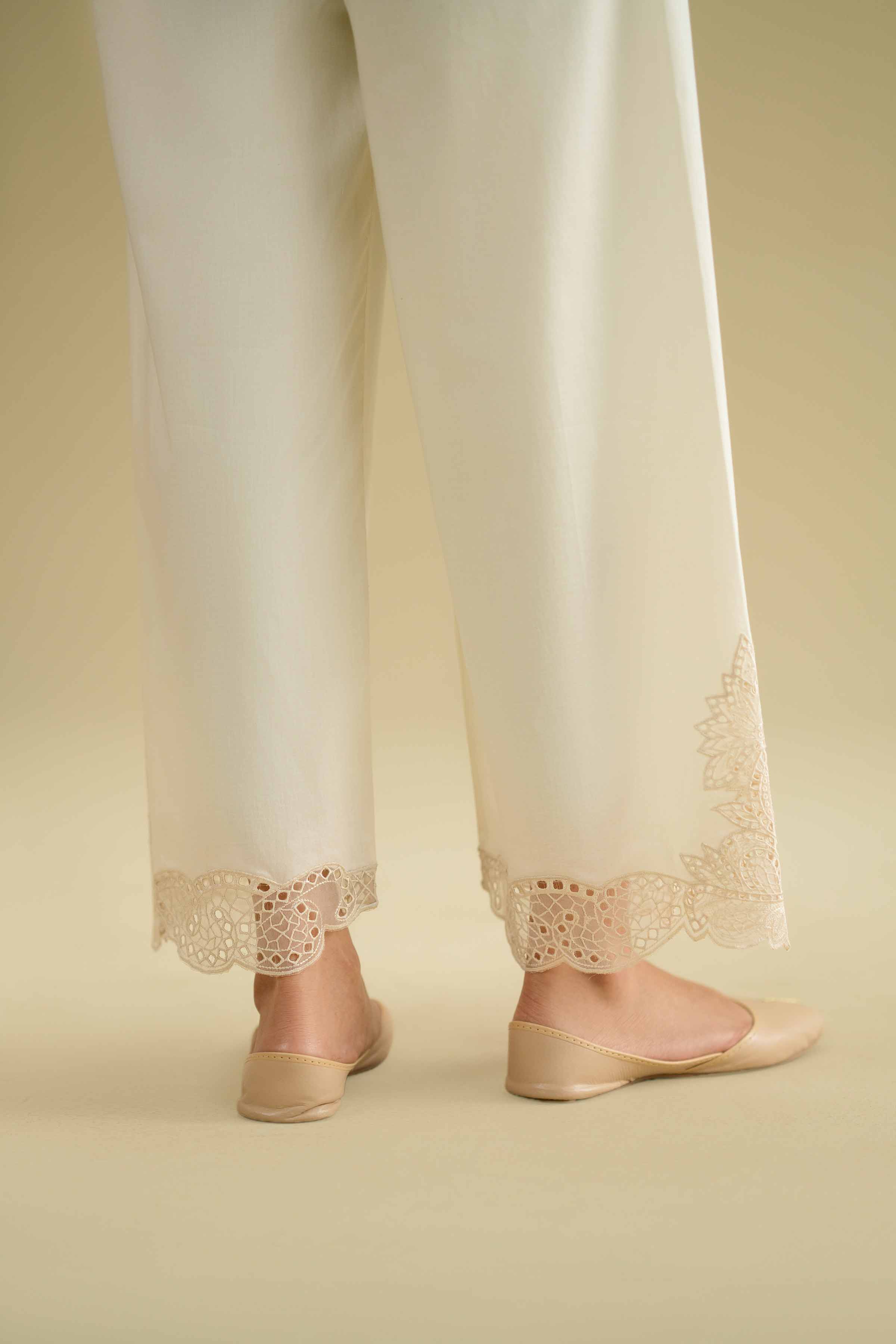 Embroidered Pants - KFE26-129 Off White Cambric 1PC Embroidered LUXURY