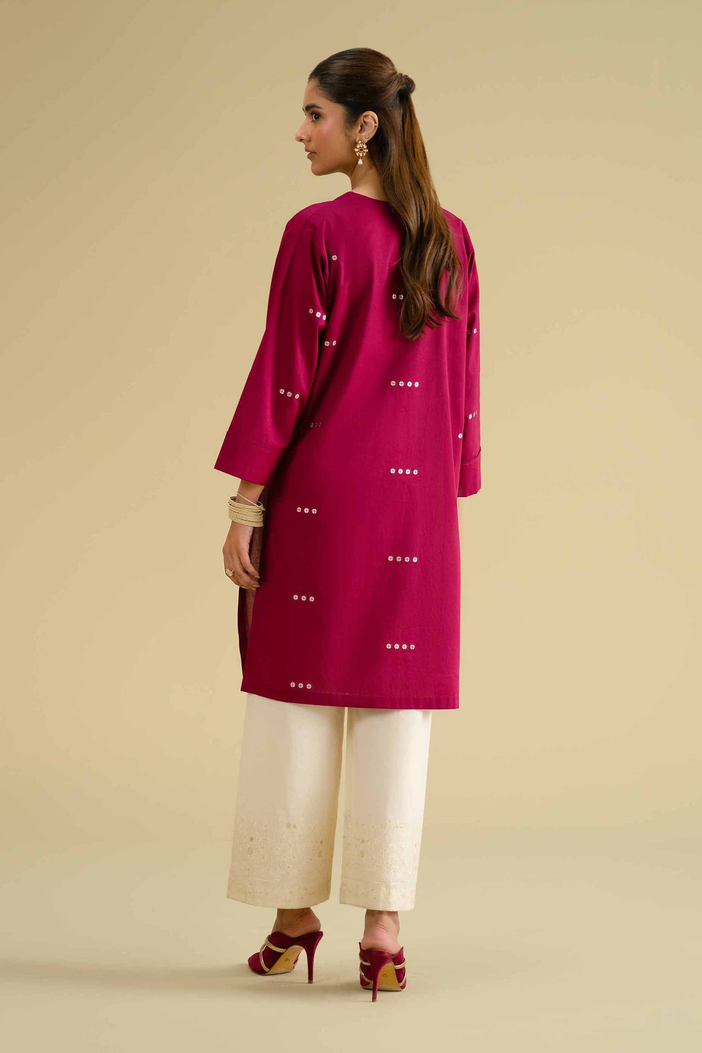 Embroidered Shirt - KFE26-13 Pink Cambric 1PC Embroidered LUXURY